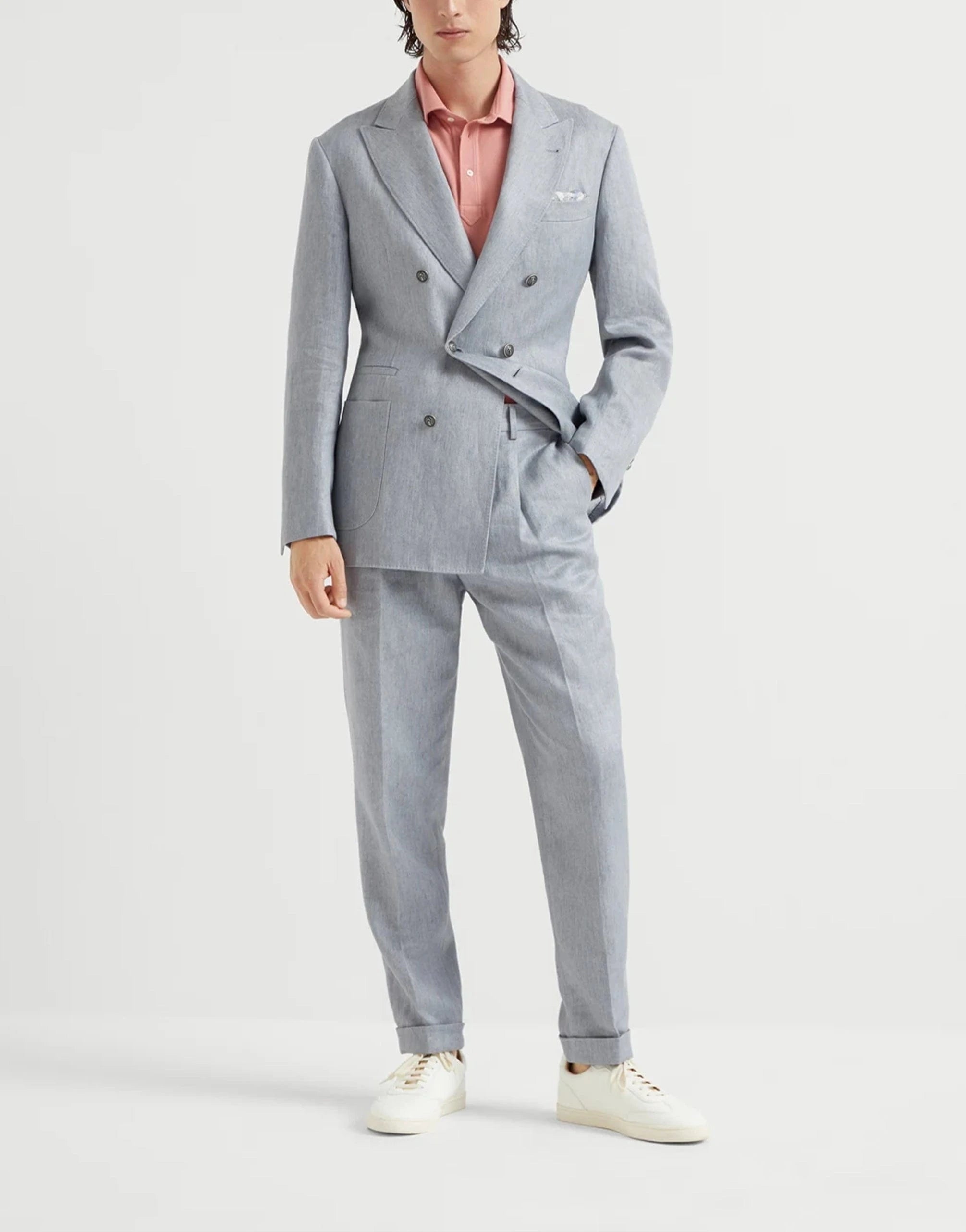 Brunello Cucinelli Linen Denim Double-Breasted Suit