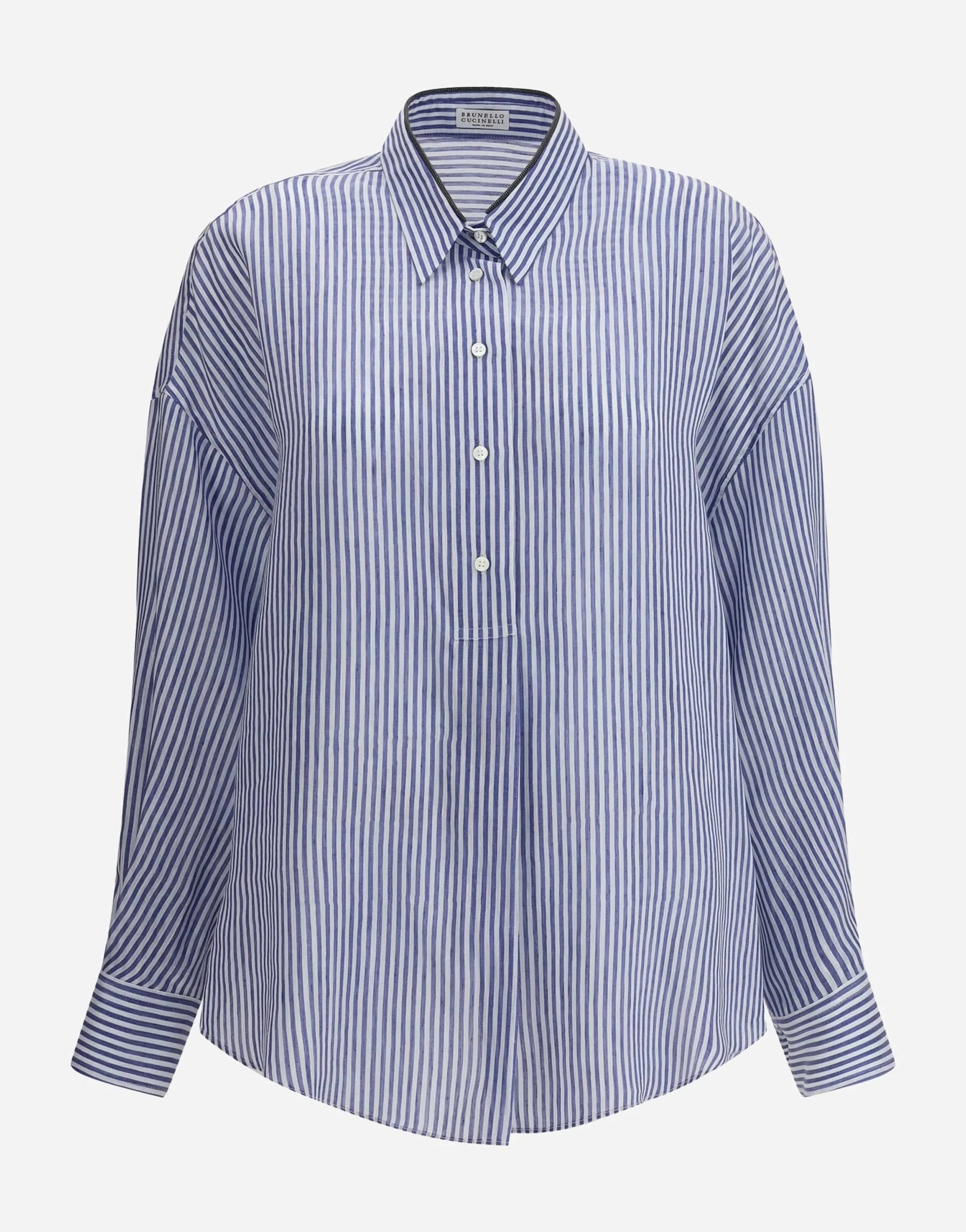D624-31 イタリア製 BRUNELLO CUCINELLI シャツ BRUNELLO CUCINELLI Striped Shirt BLUE | Base Blu