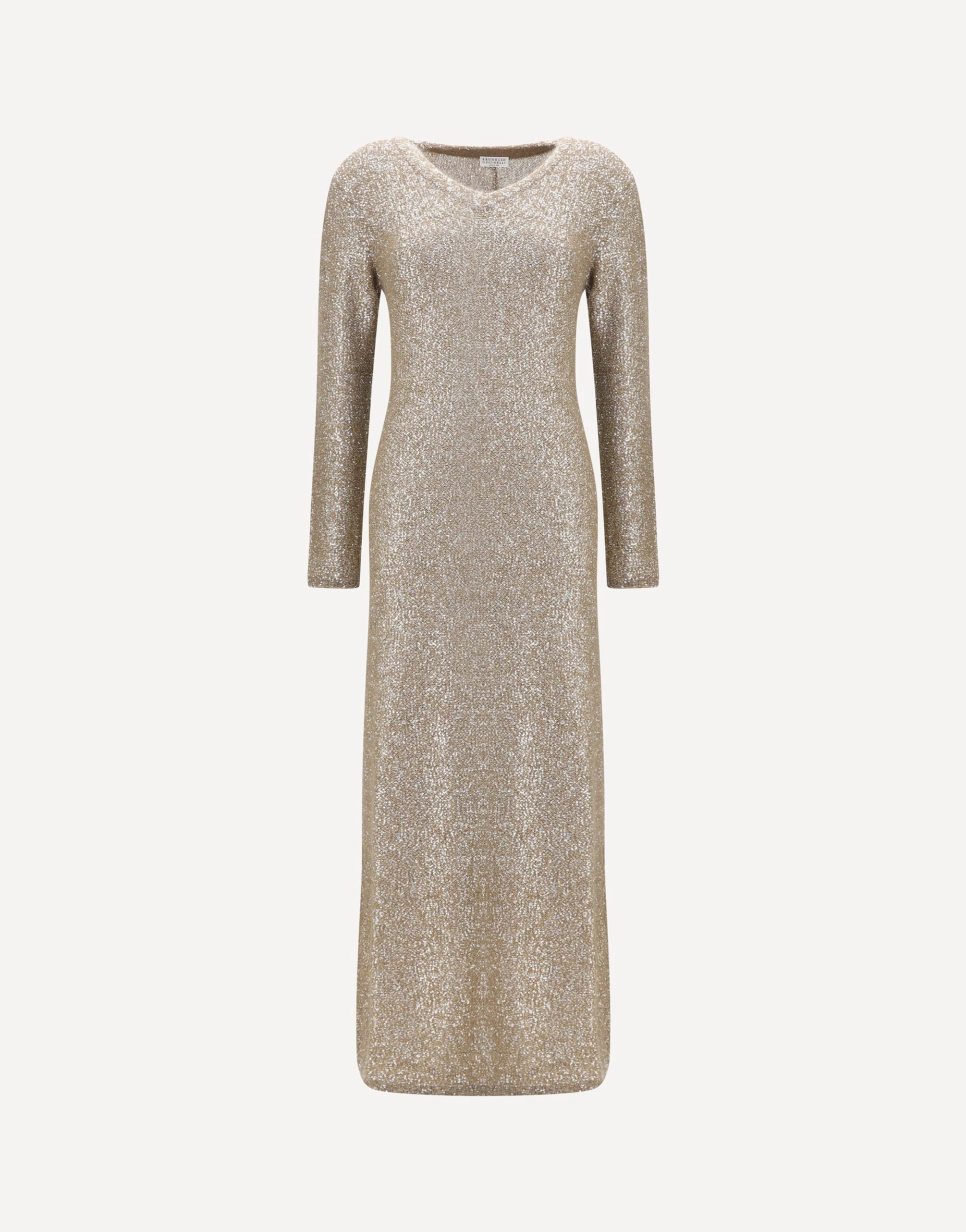 Brunello Cucinelli Brunello Cucinelli Long-Sleeved Sequin V-Neck Midi Dress