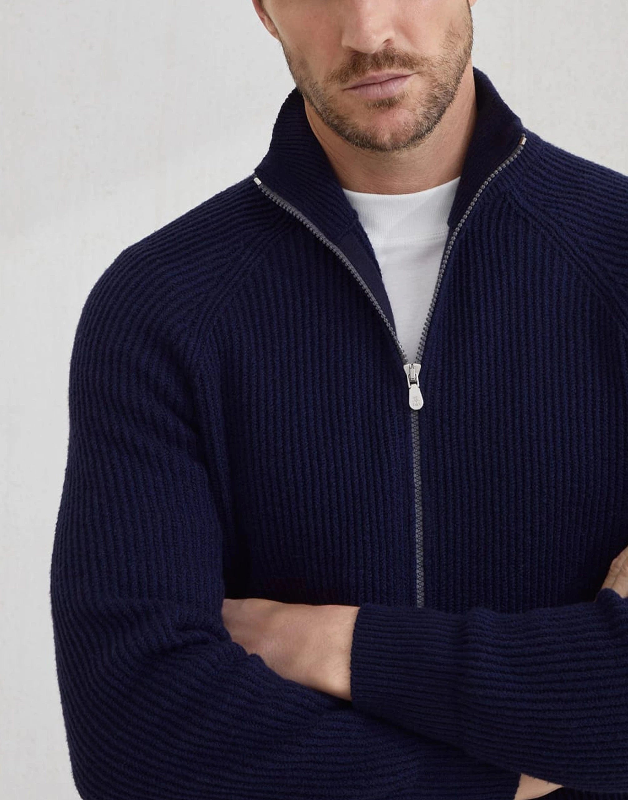 Brunello Cucinelli Malfilé Cotton Rib Zip-Up Cardigan