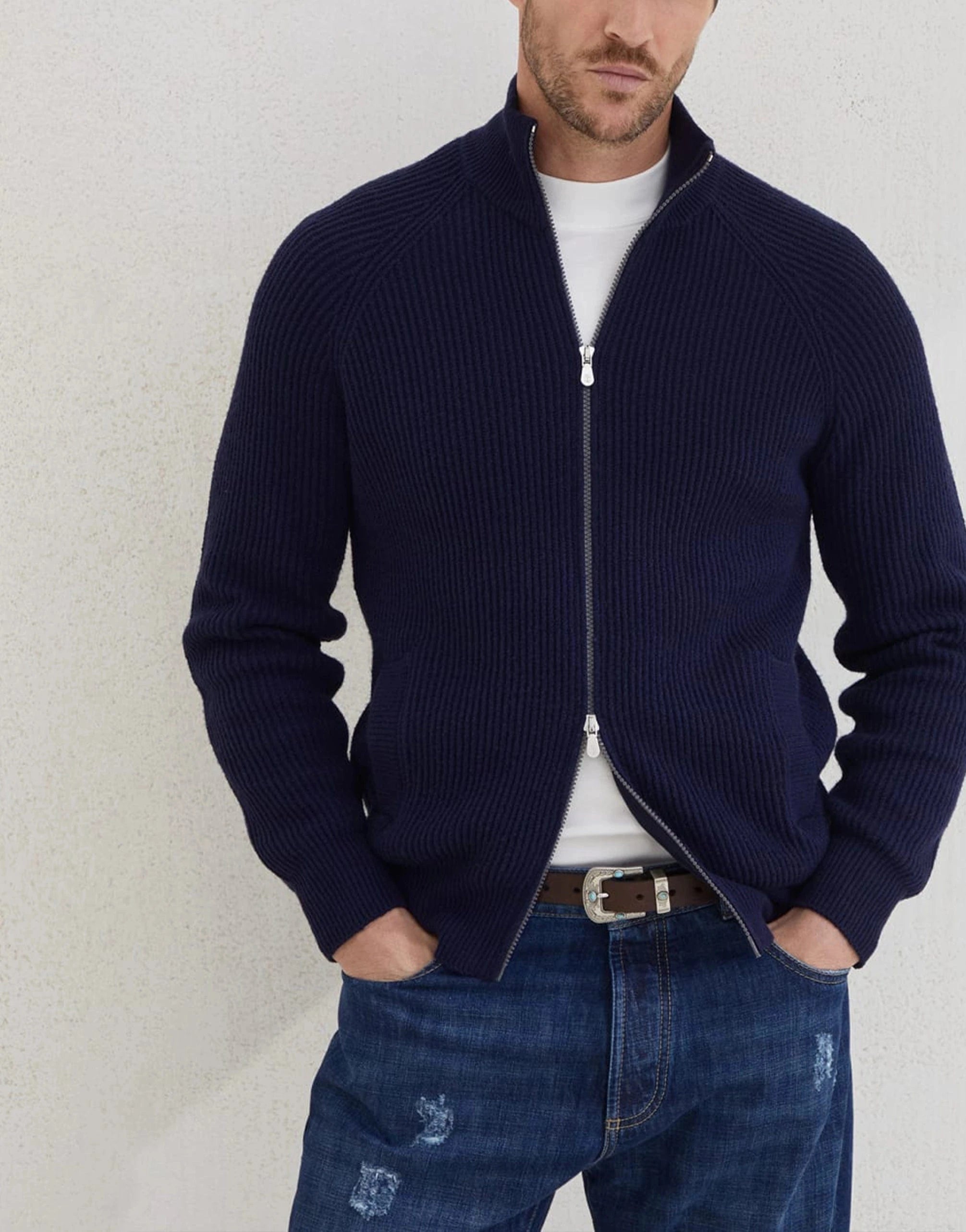 Brunello Cucinelli Malfilé Cotton Rib Zip-Up Cardigan