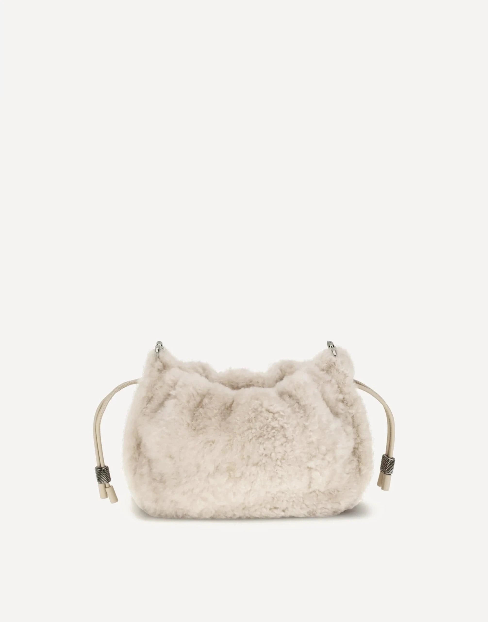 Brunello Cucinelli Mellow Fuzzy Shearling Mini Bucket Bag