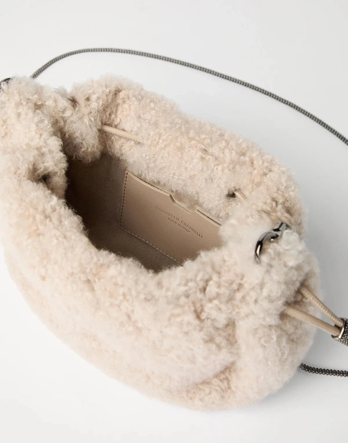 Brunello Cucinelli Mellow Fuzzy Shearling Mini Bucket Bag