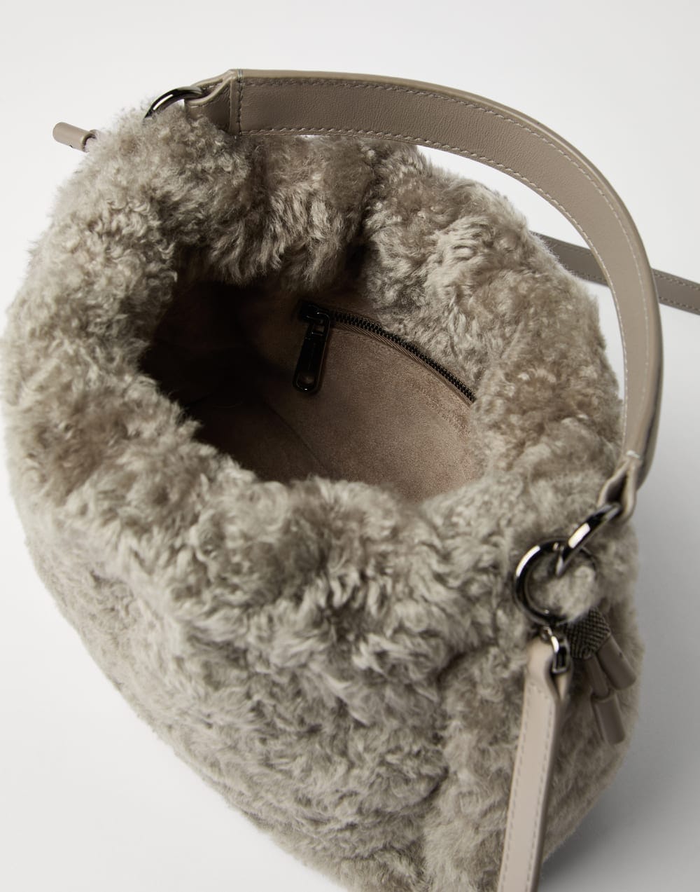 Brunello Cucinelli Mellow Fuzzy Shearling Small Bucket Bag
