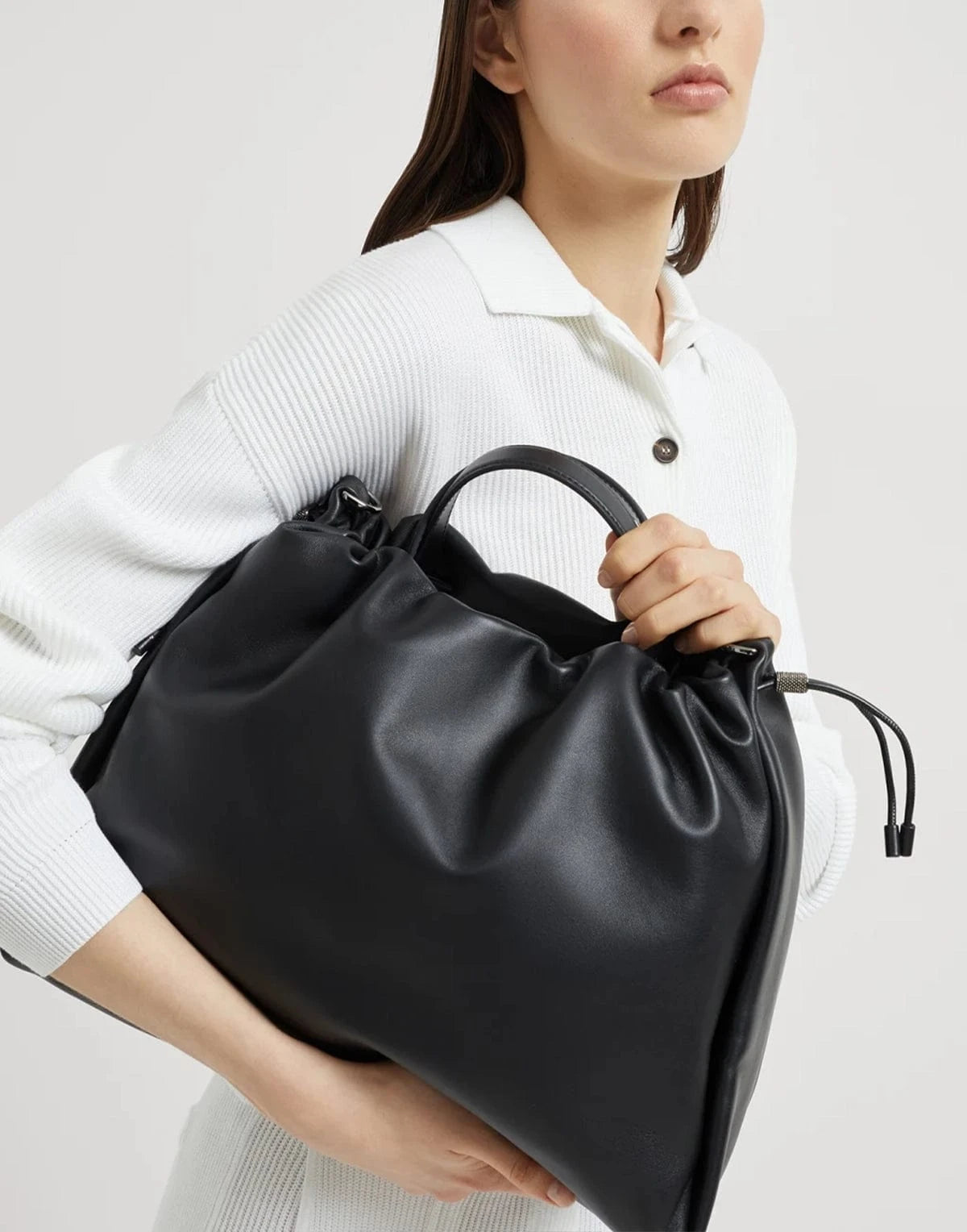 Brunello Cucinelli Mellow Large Leather Shopper Bag