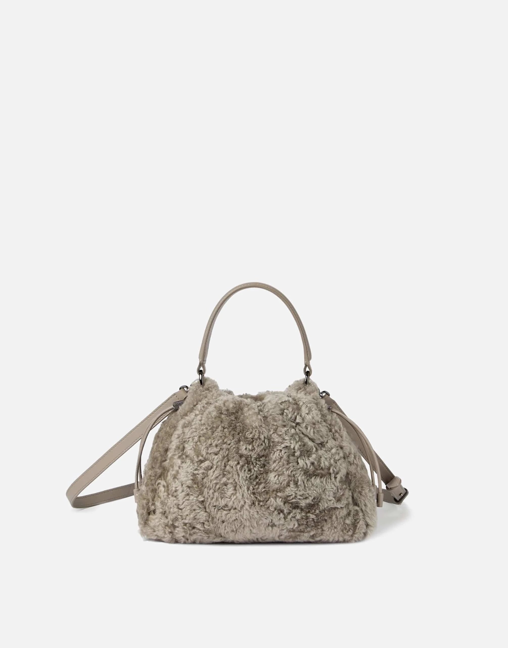 Brunello Cucinelli Mellow Shearling Small Bucket Bag