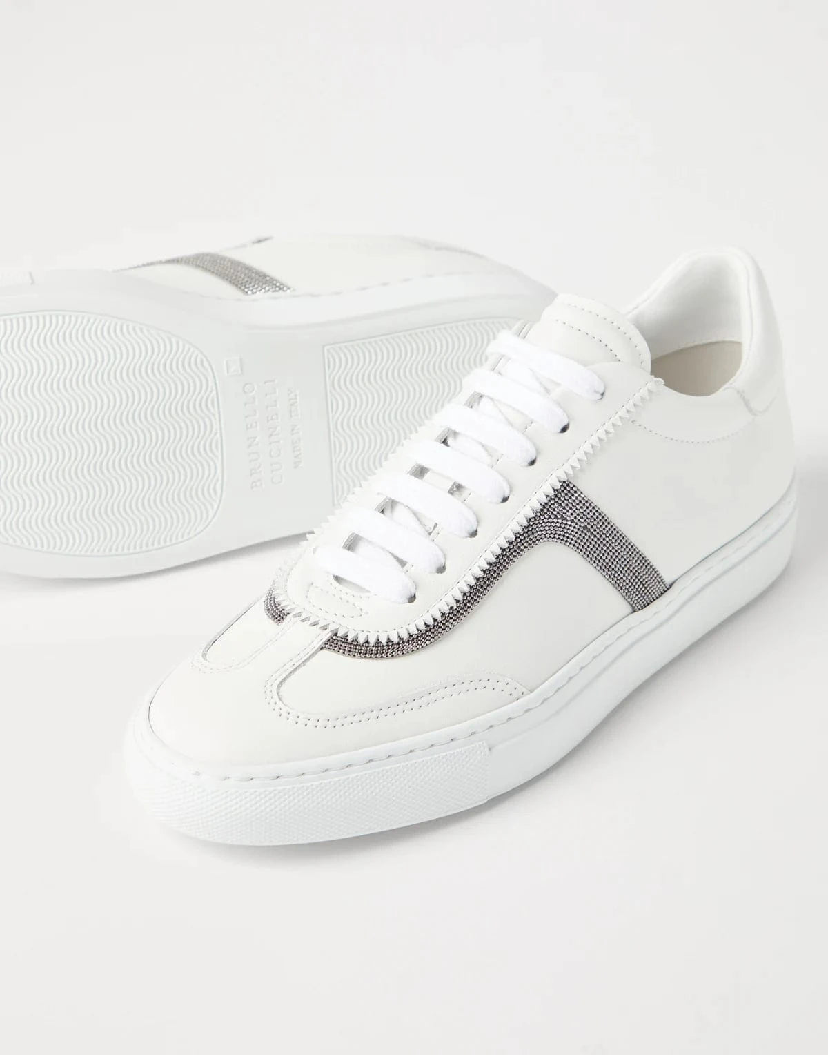 Brunello Cucinelli Monili-Detailed Calfskin Sneakers