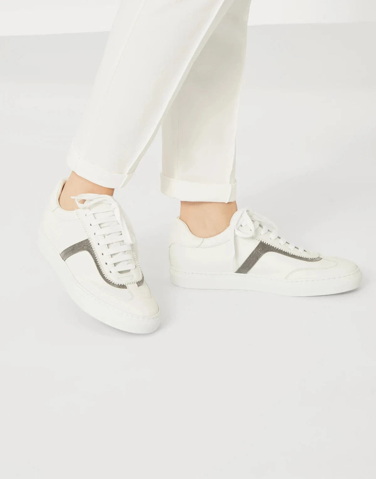 Brunello Cucinelli Monili-Detailed Calfskin Sneakers