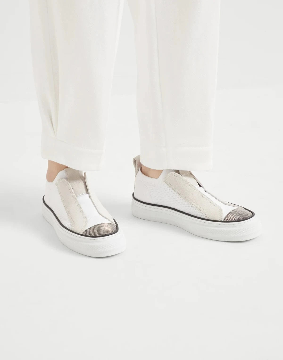 Brunello Cucinelli Monili-Embellished Knit Sneakers