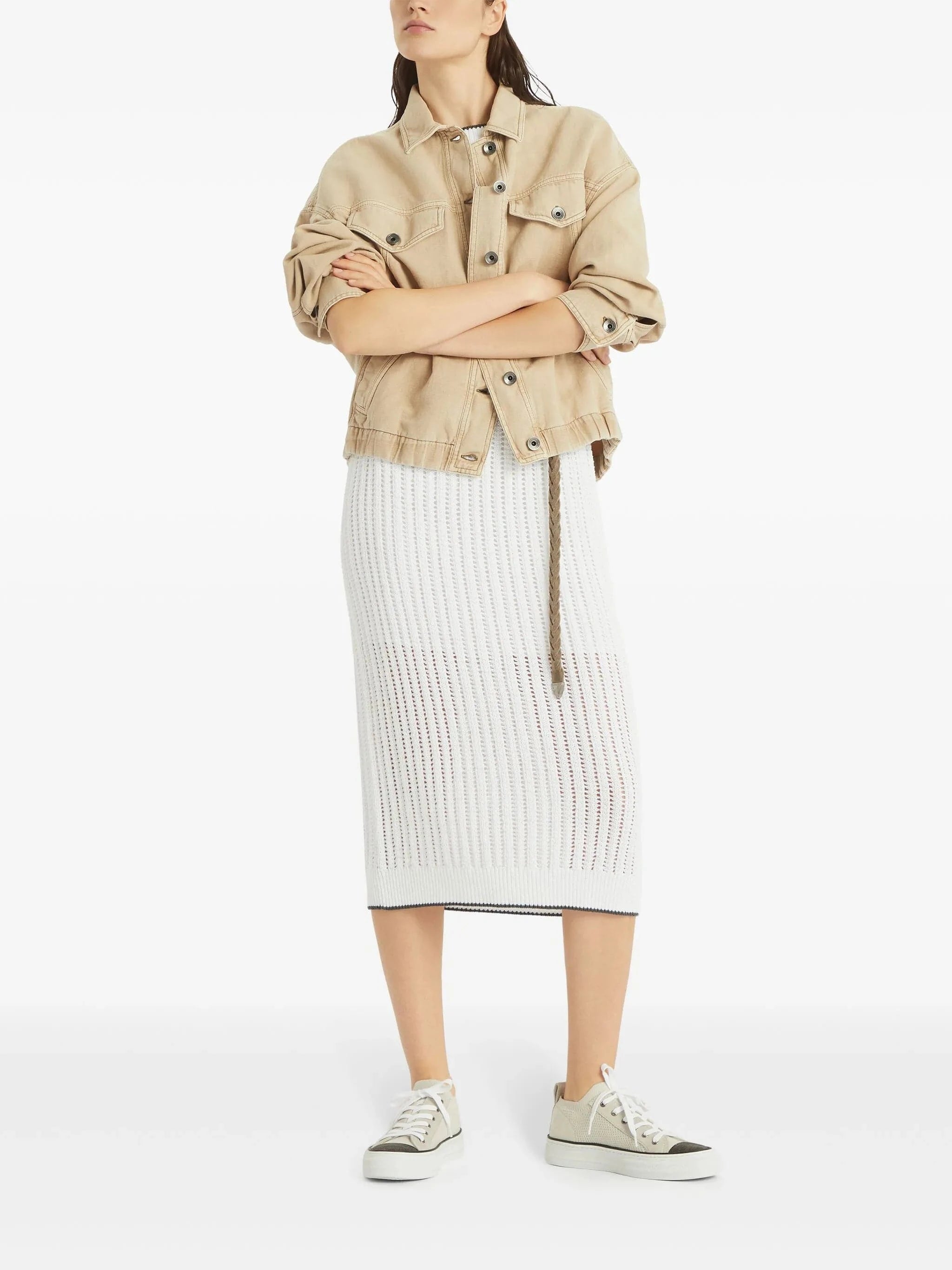 Brunello Cucinelli Monili-Embellished Openwork Knit Dress