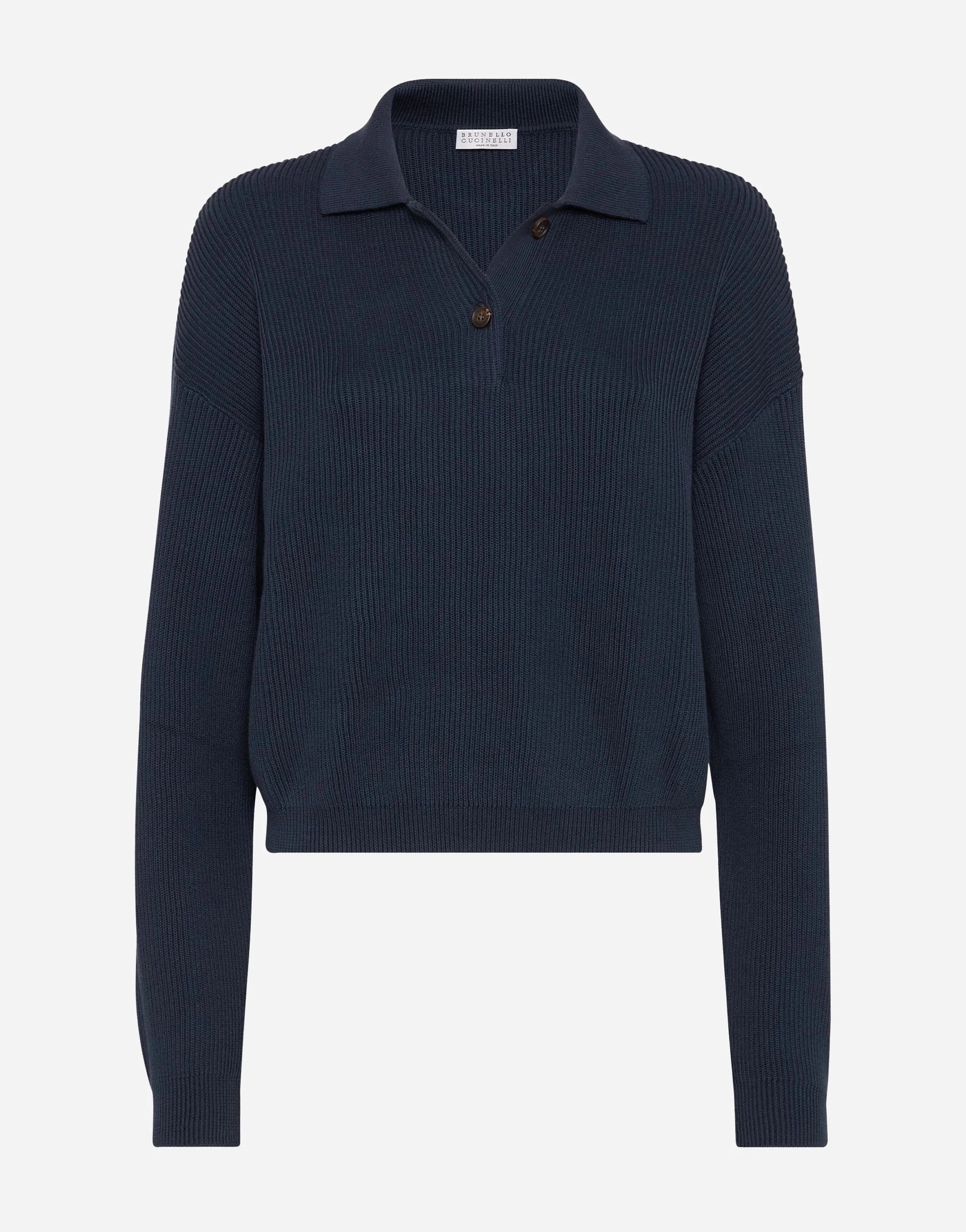 Brunello Cucinelli Monili-Embellished Rib Knit Polo Shirt