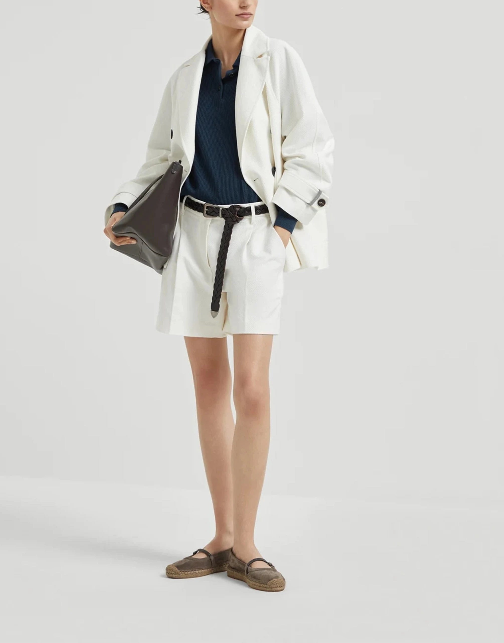 Brunello Cucinelli Monili-Embellished Rib Knit Polo Shirt