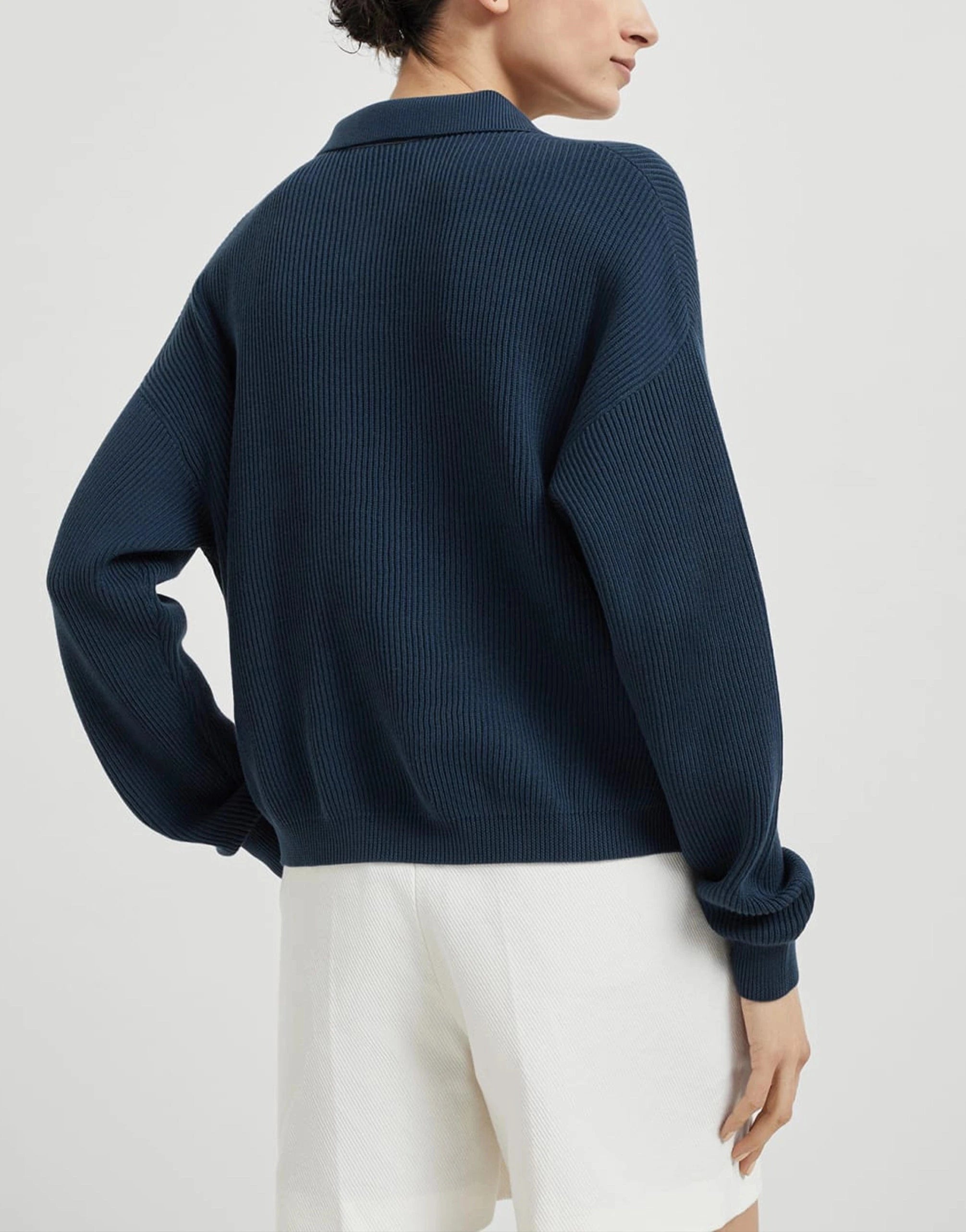 Brunello Cucinelli Monili-Embellished Rib Knit Polo Shirt