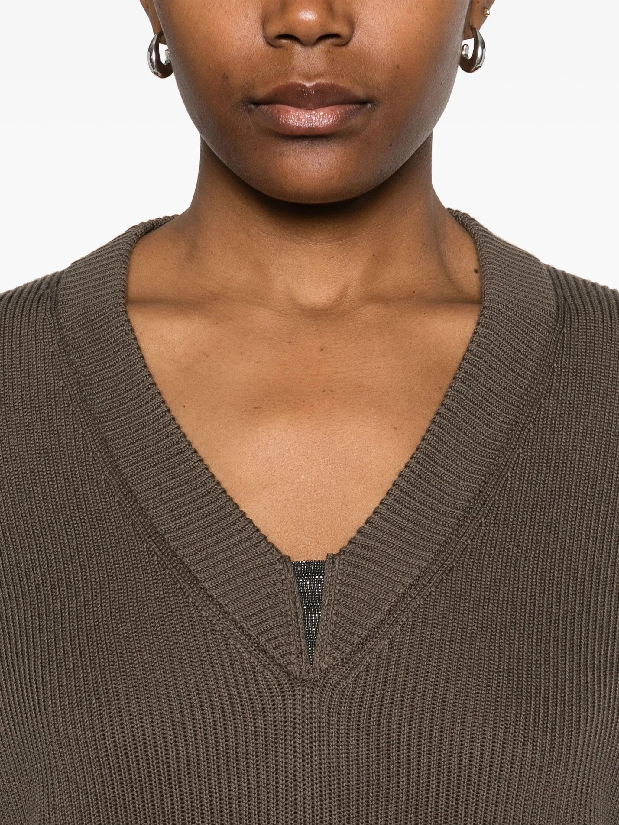Brunello Cucinelli Monili-Embellished Ribbed Sweater