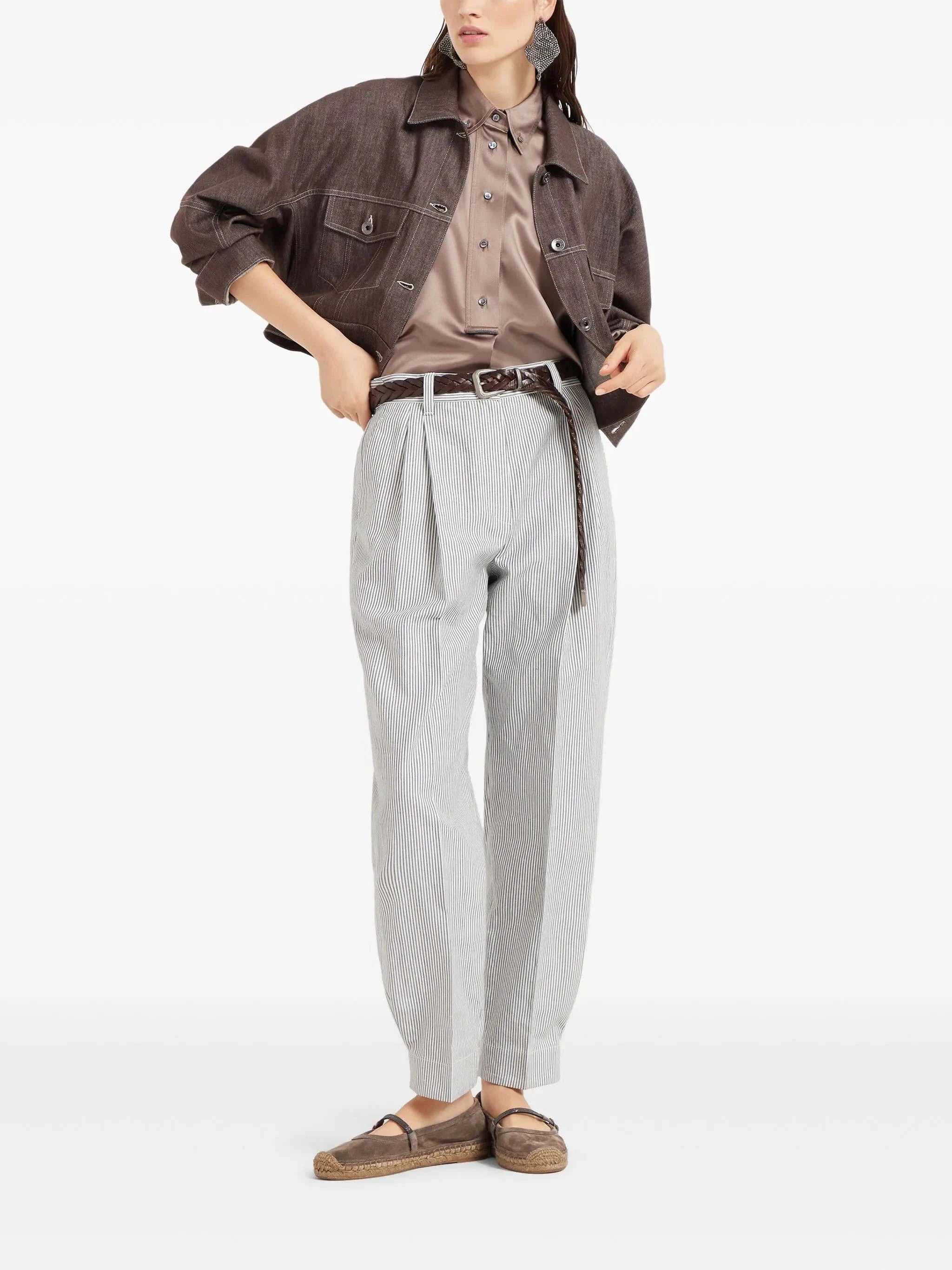 Brunello Cucinelli Monili-Embellished Silk Satin Shirt