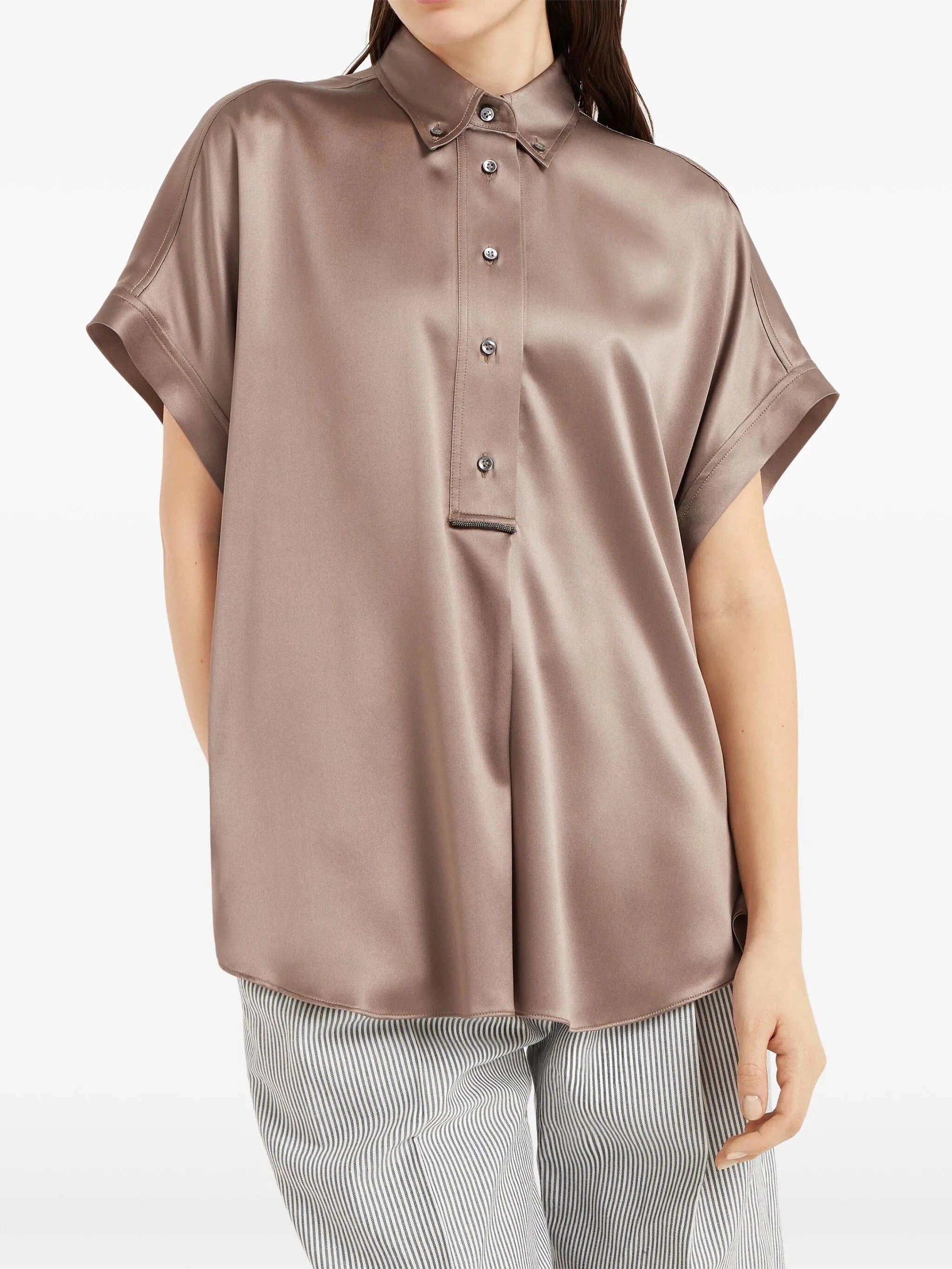 Brunello Cucinelli Monili-Embellished Silk Satin Shirt