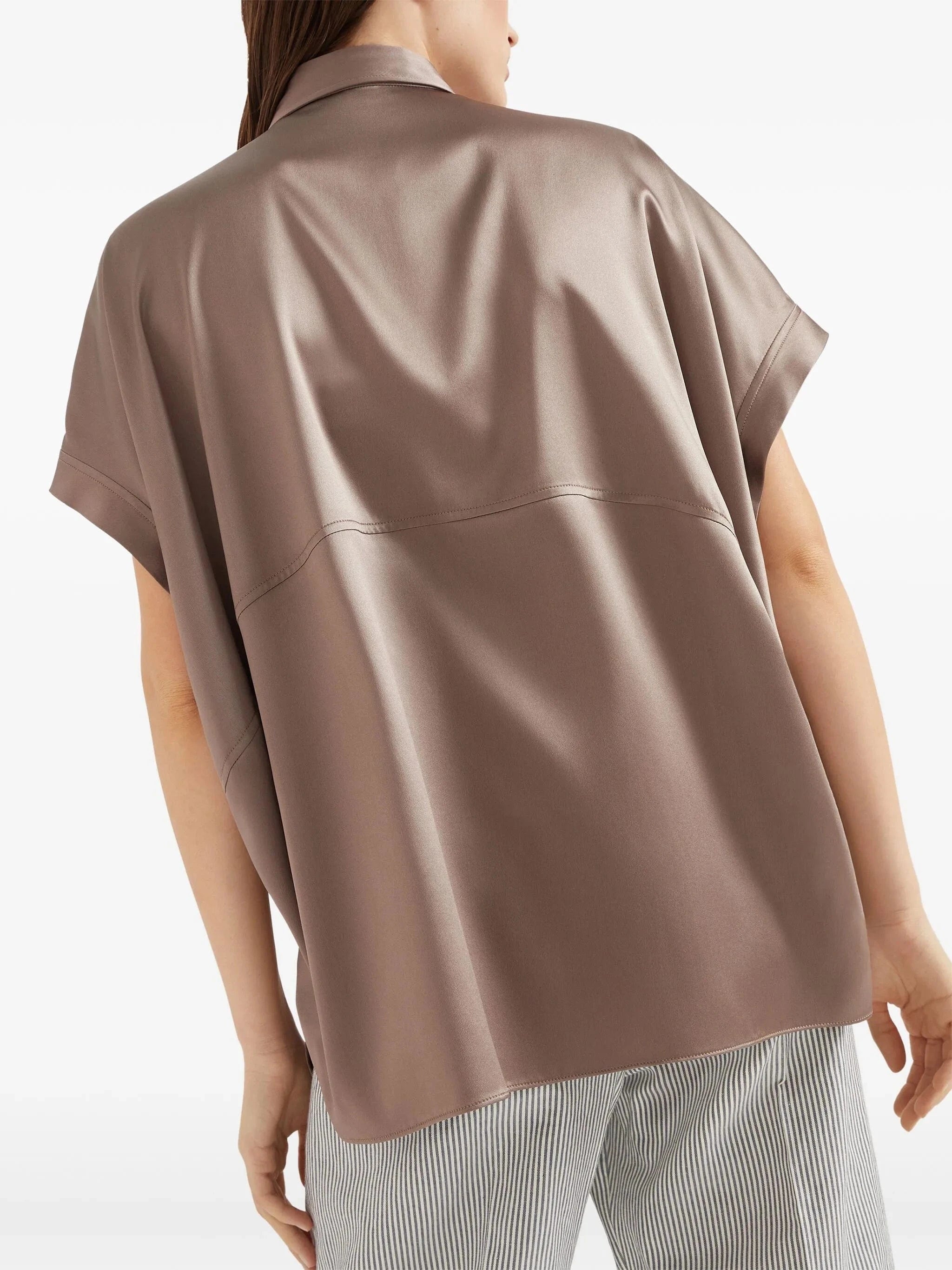 Brunello Cucinelli Monili-Embellished Silk Satin Shirt