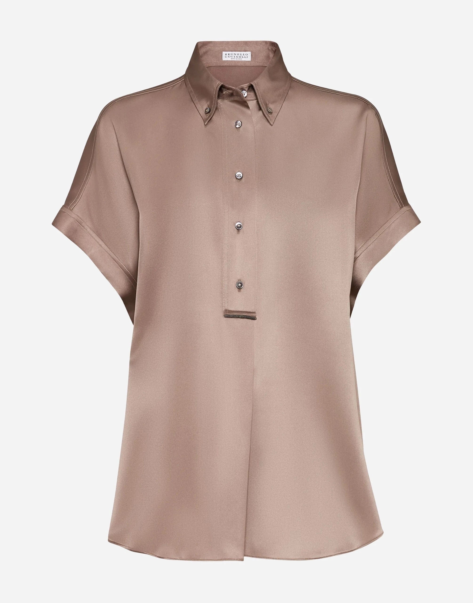 Brunello Cucinelli Monili-Embellished Silk Satin Shirt