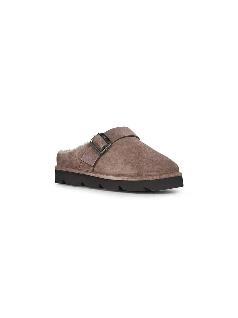 Brunello Cucinelli Monili-Embellished Suede Slippers