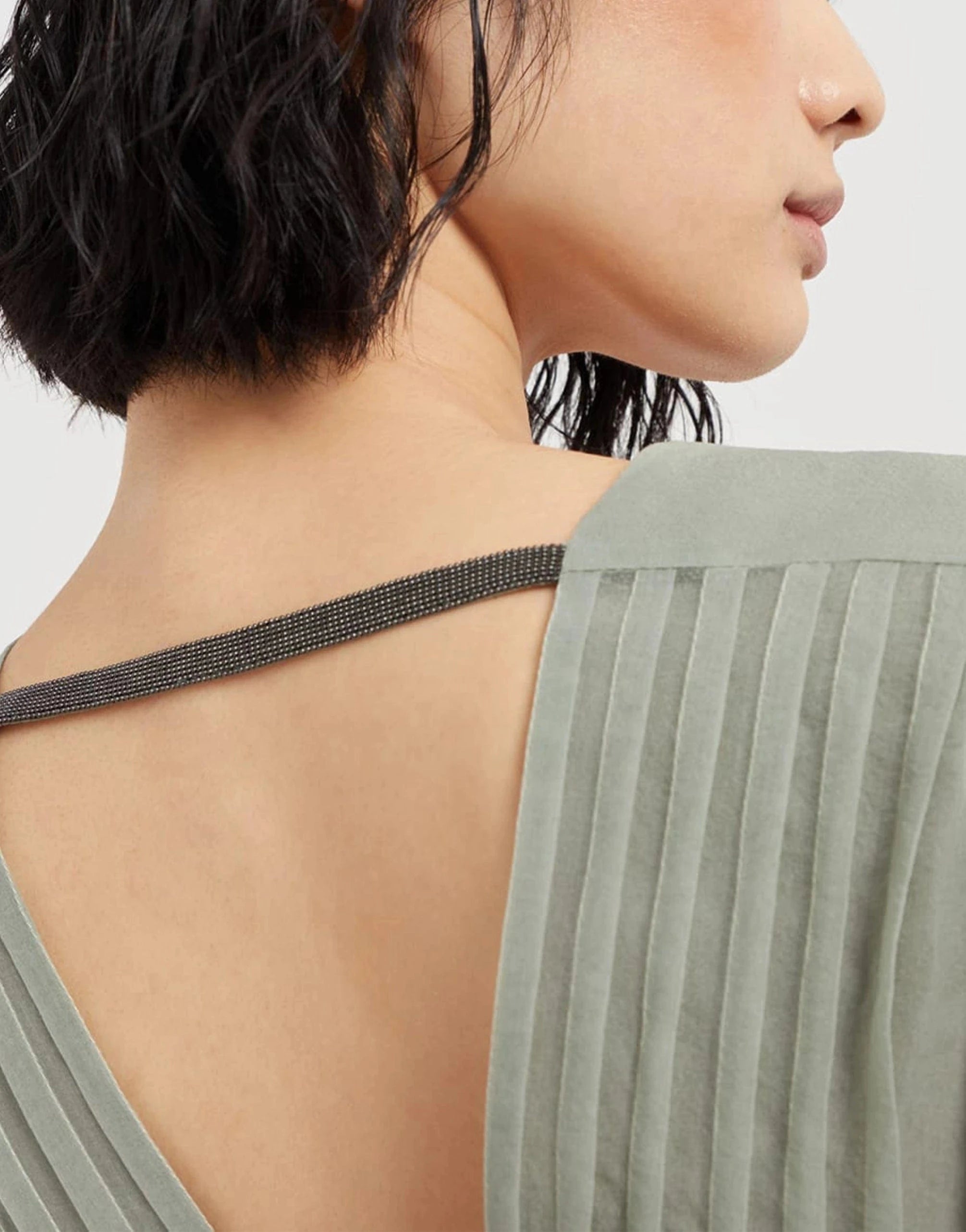 Brunello Cucinelli Monili Pleated Silk Belted Dress