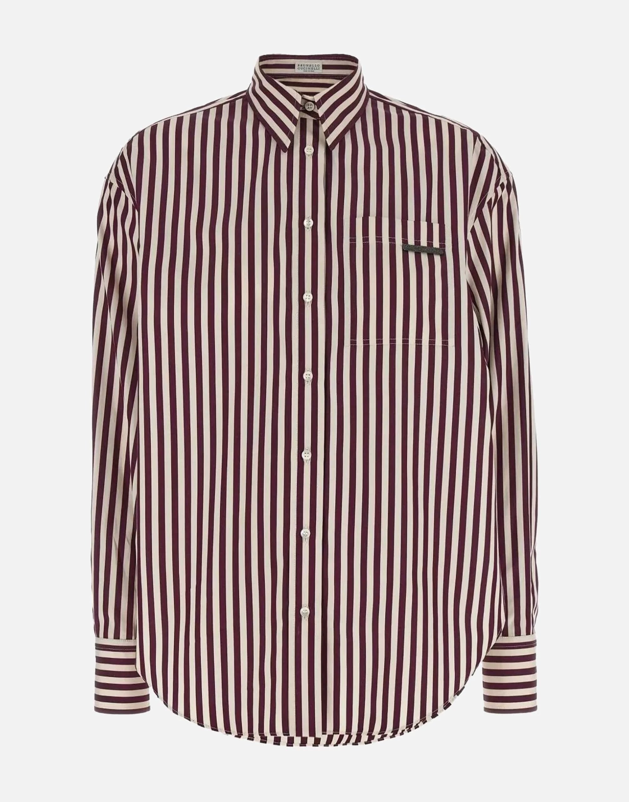 Brunello Cucinelli Monili-Trim Pocket Striped Cotton Shirt