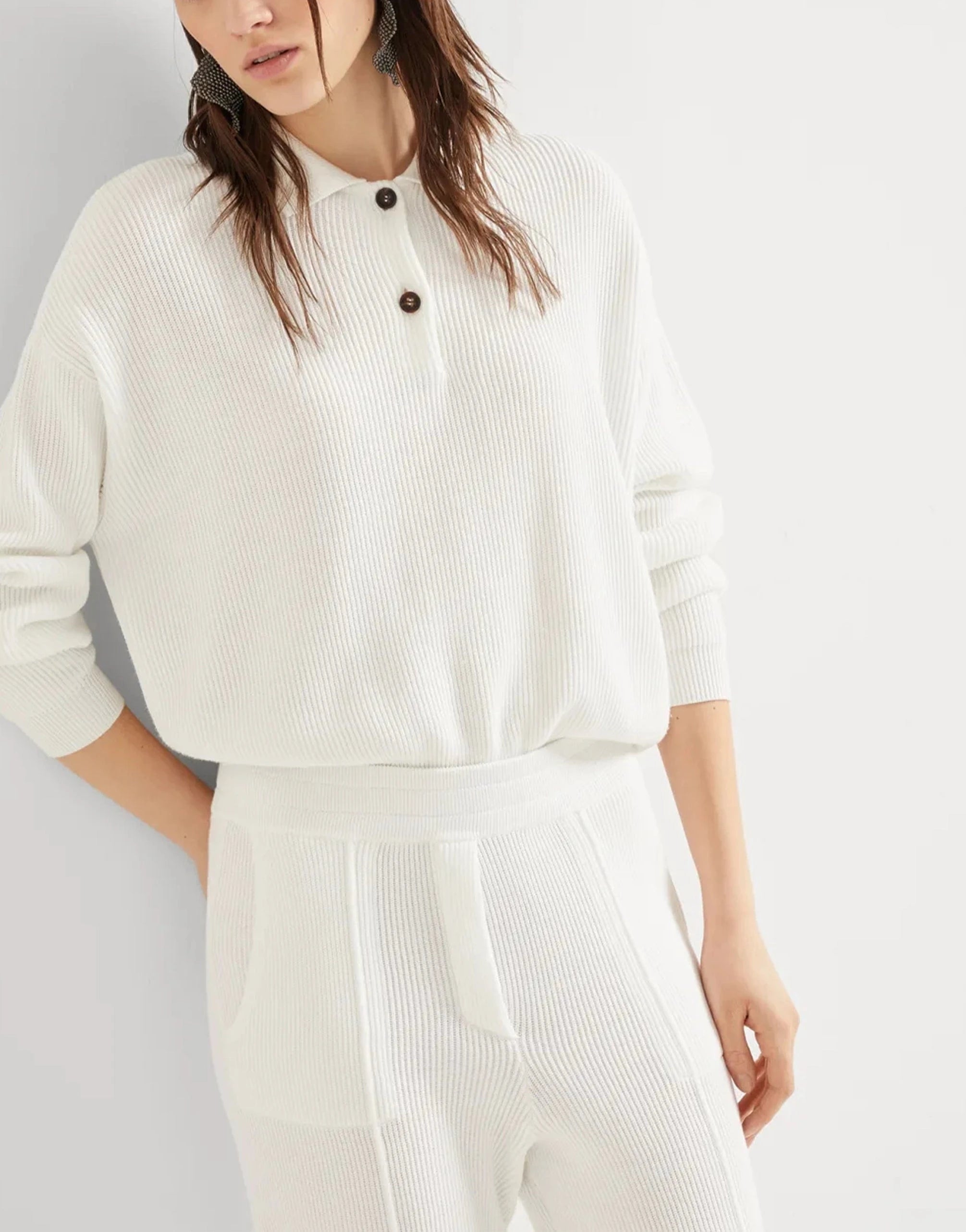 Brunello Cucinelli Monili-Trim Rib Knit Polo Shirt