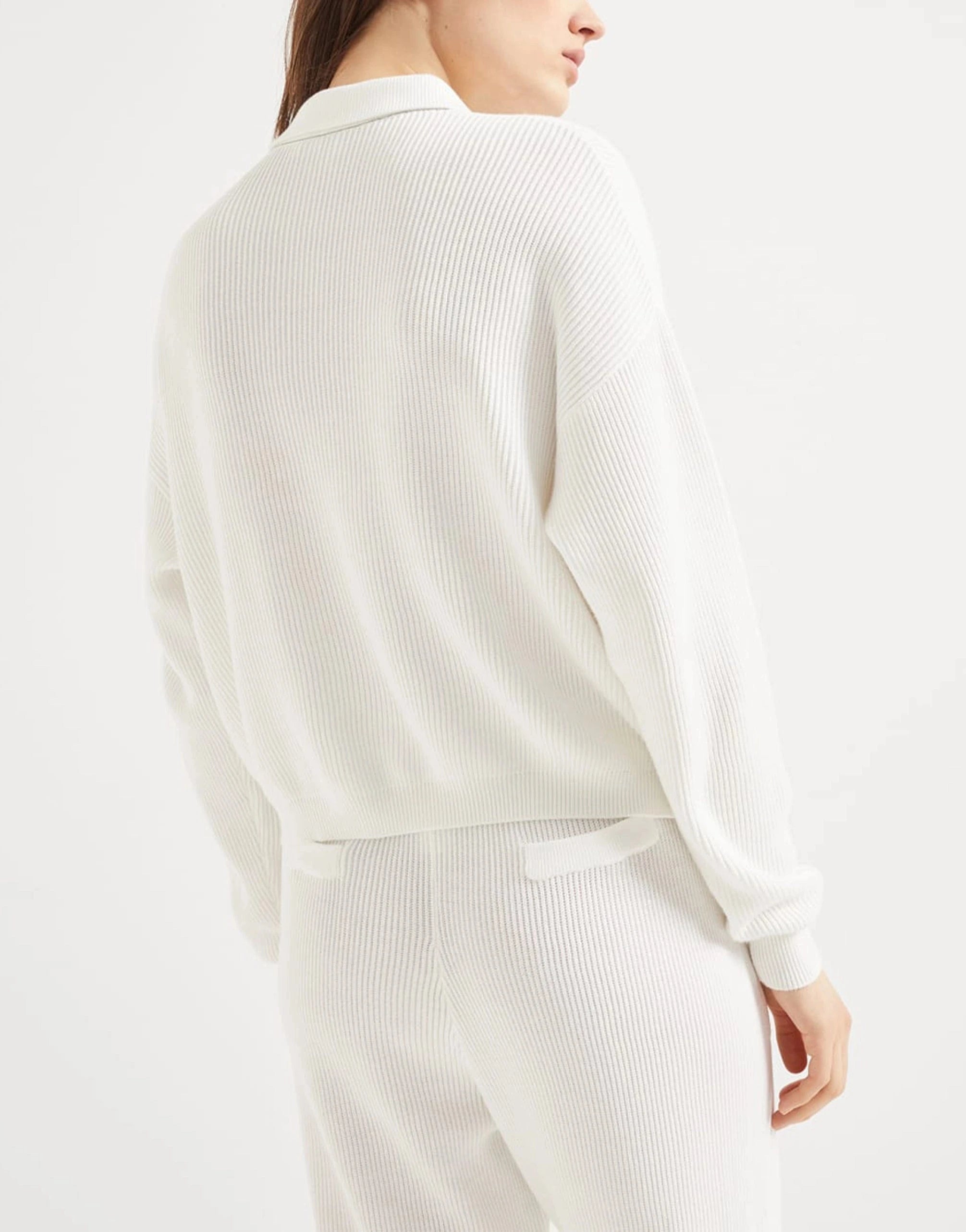 Brunello Cucinelli Monili-Trim Rib Knit Polo Shirt