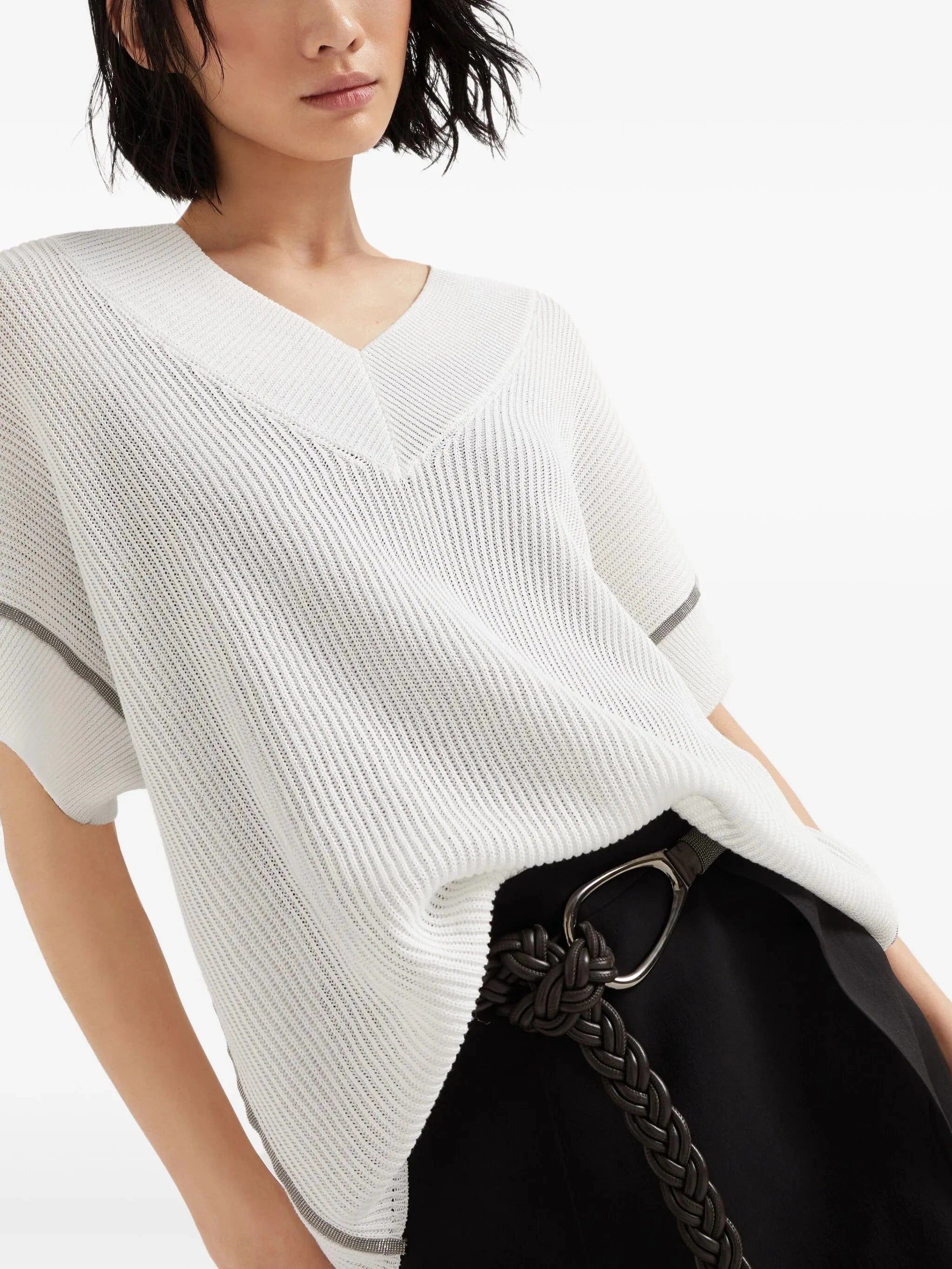 Brunello Cucinelli Monili-Trim Rib Knit T-Shirt