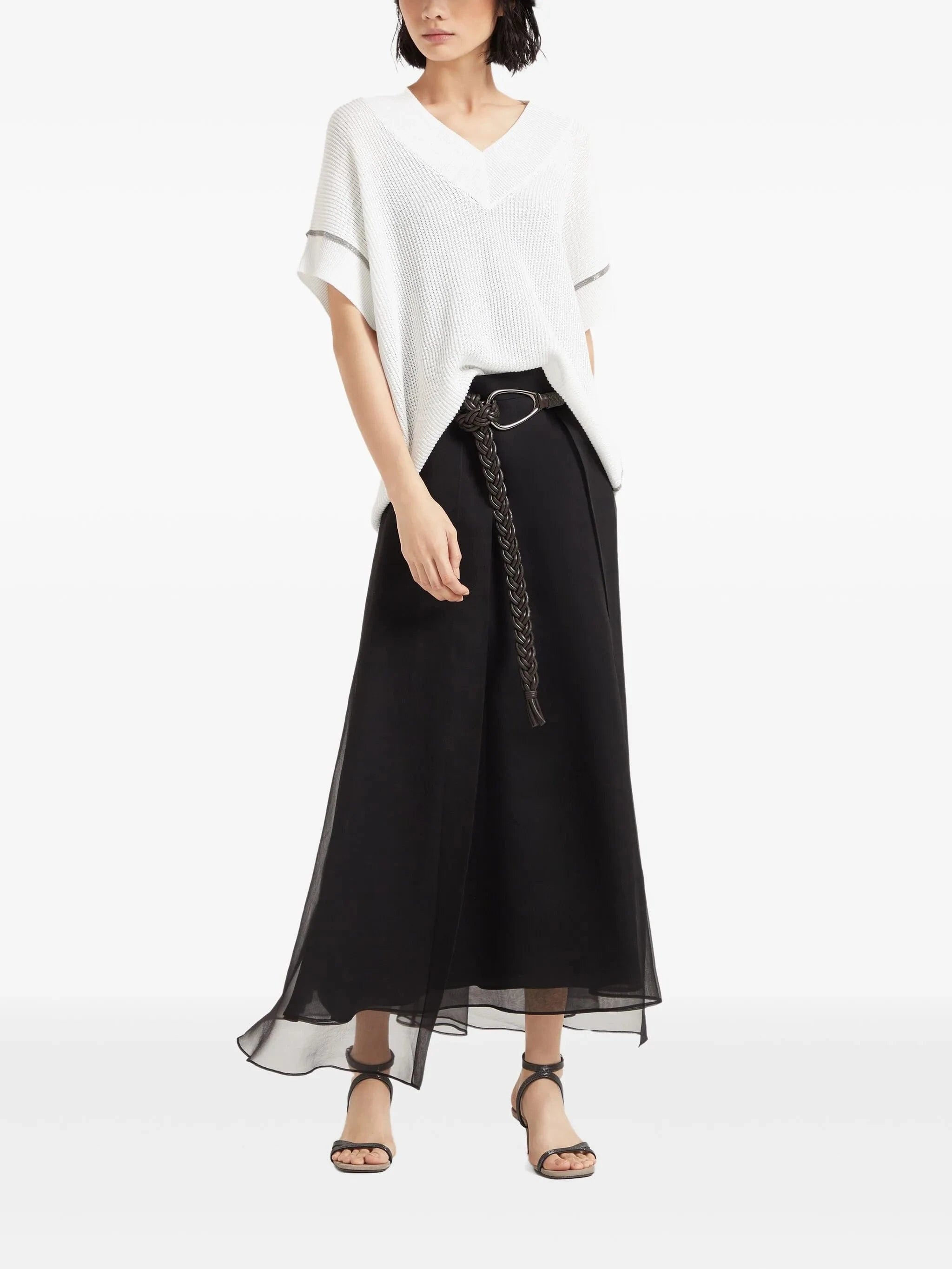 Brunello Cucinelli Monili-Trim Rib Knit T-Shirt