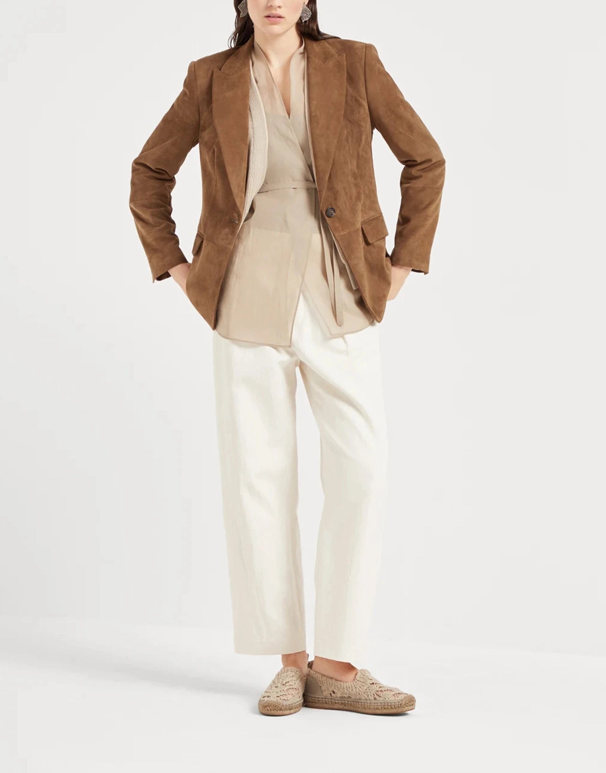 Brunello Cucinelli Monili-Trim Suede Blazer