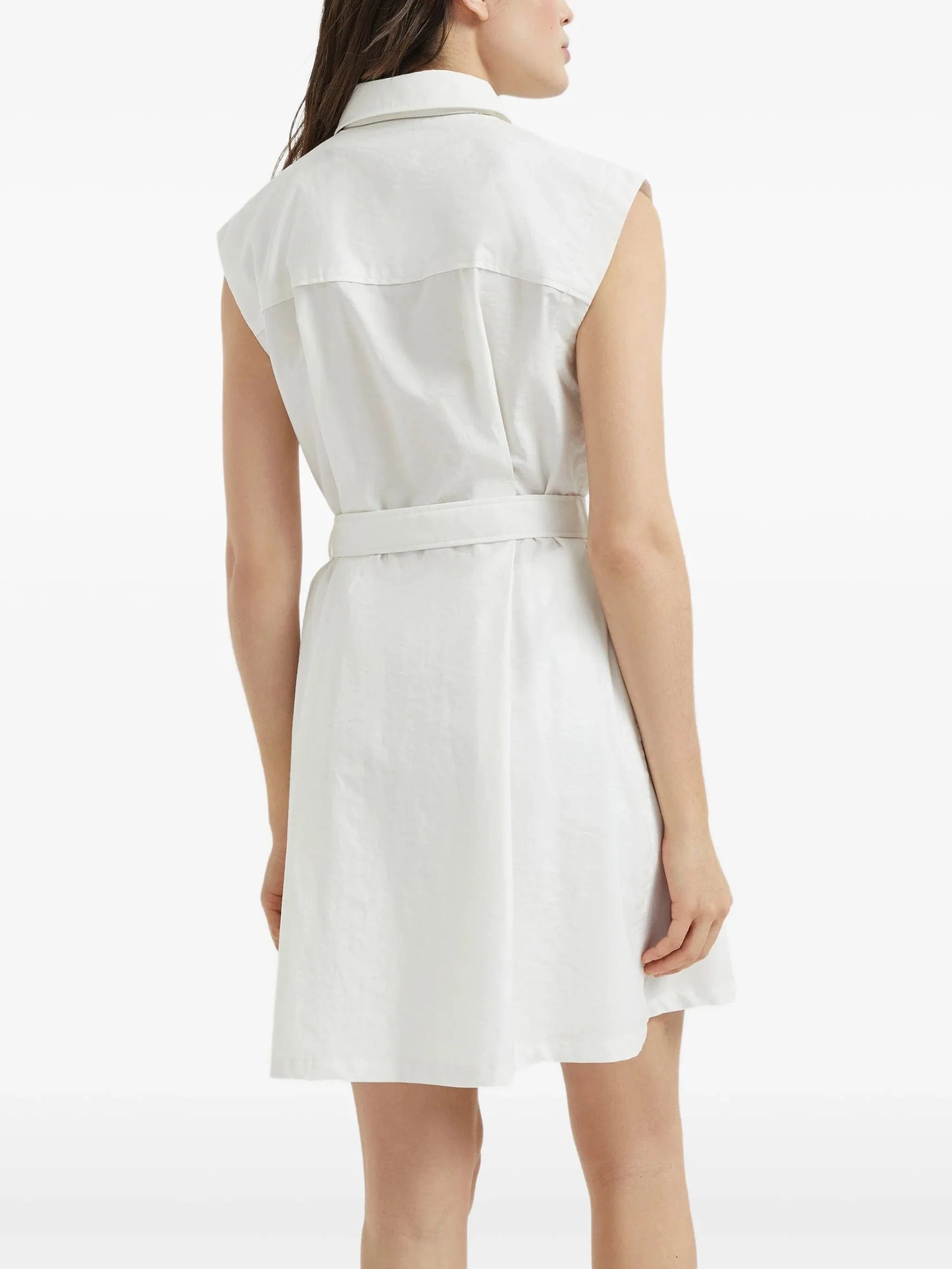 Brunello Cucinelli Monili-Trim Twill Belted Mini Shirt Dress