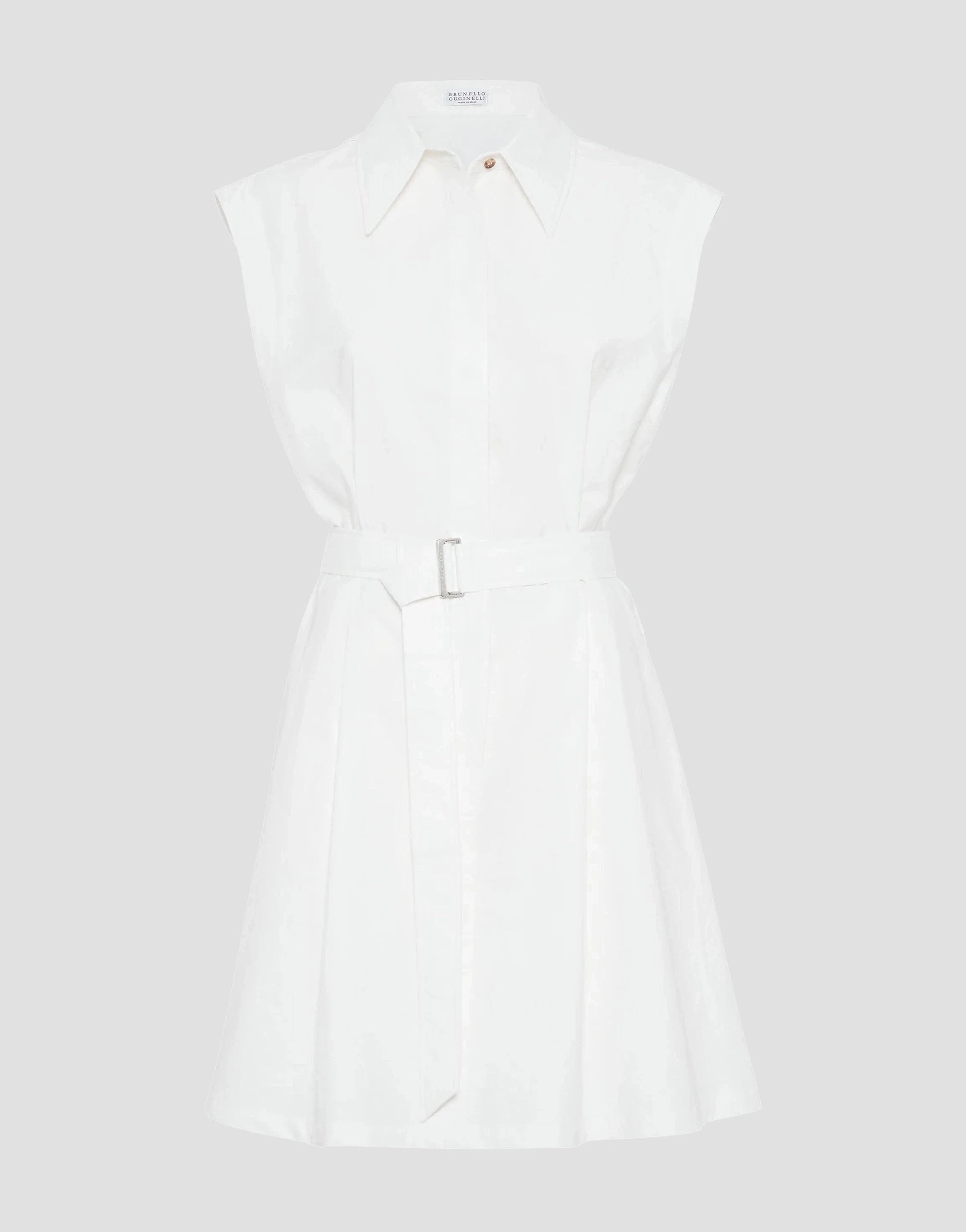 Brunello Cucinelli Monili-Trim Twill Belted Mini Shirt Dress