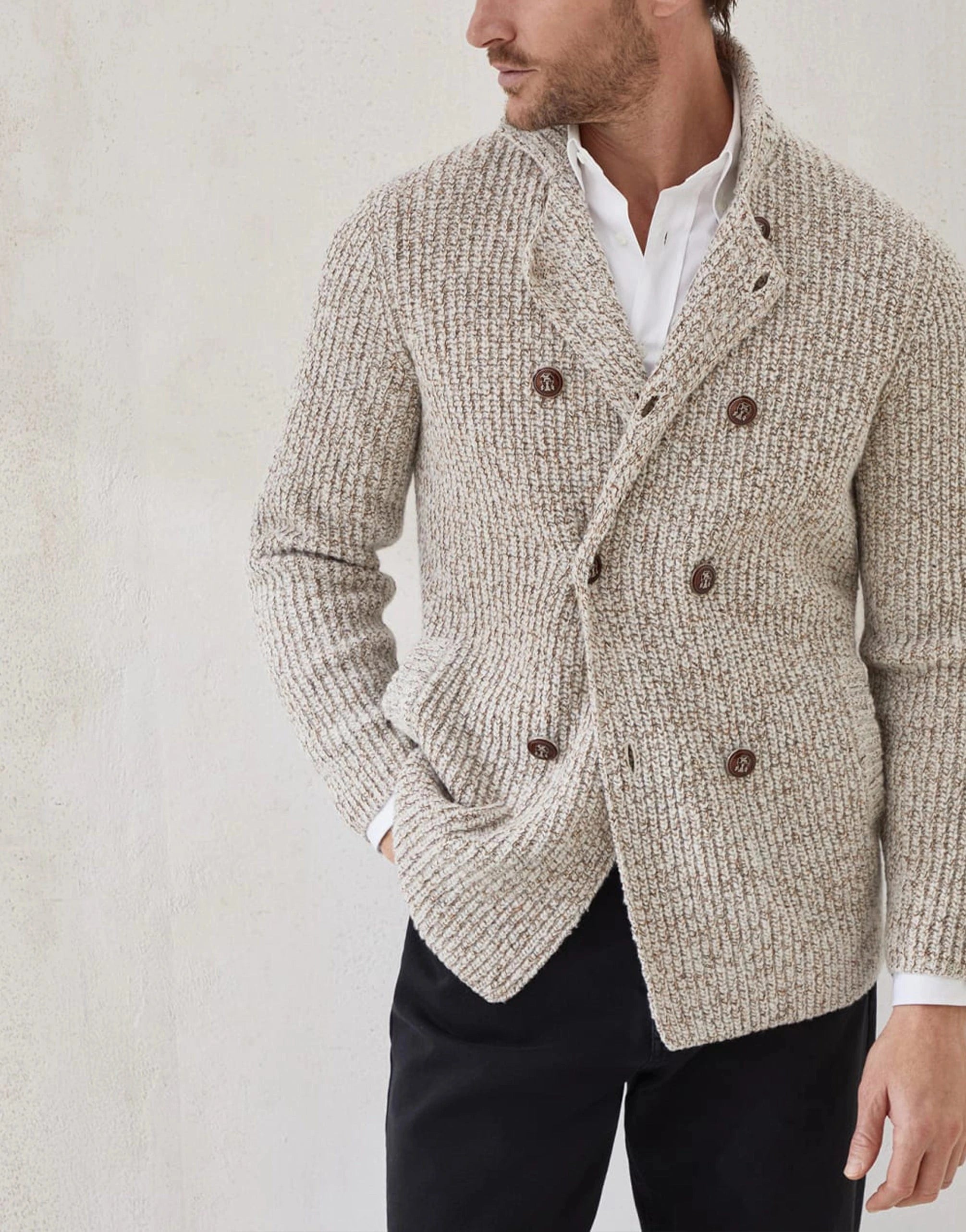 Brunello Cucinelli Mouliné Wool-Silk Blend Cardigan