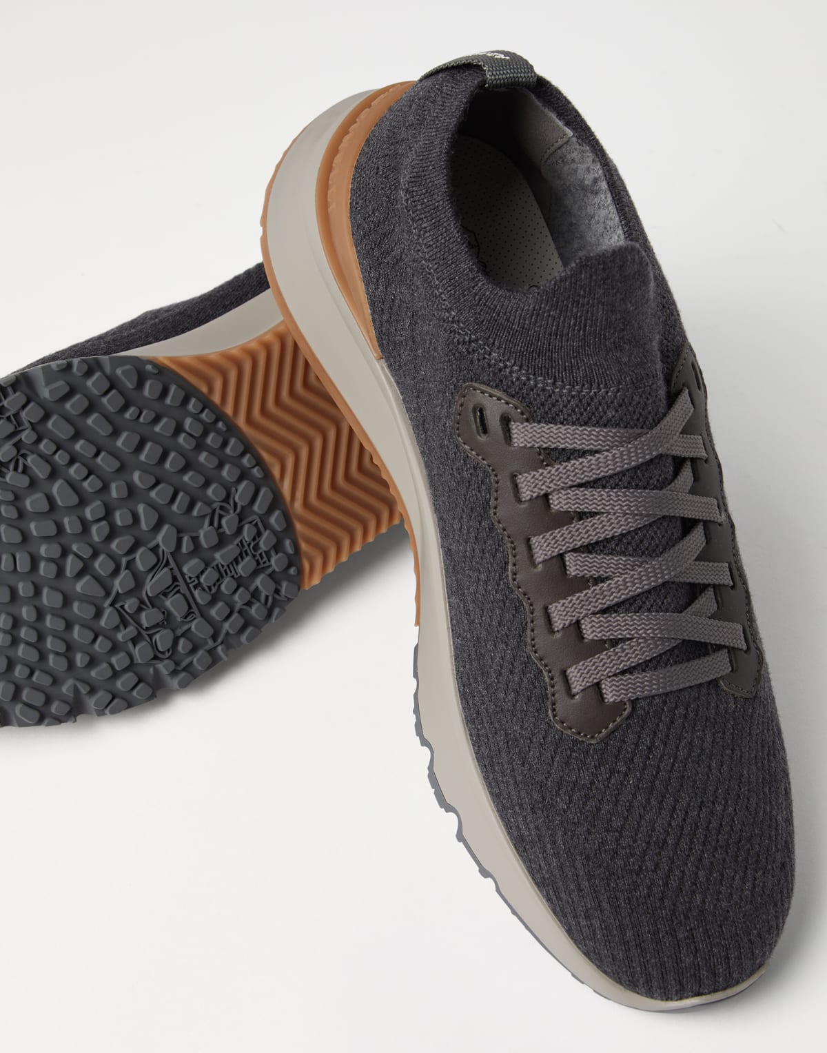 Brunello Cucinelli Multicolor Wool Knit Leather Sneakers
