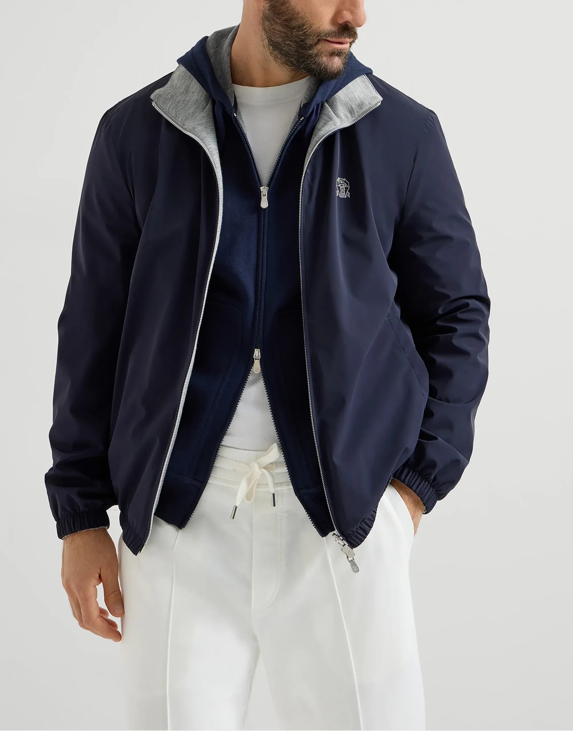 Brunello Cucinelli Navy Blue Bonded Reversible Jacket