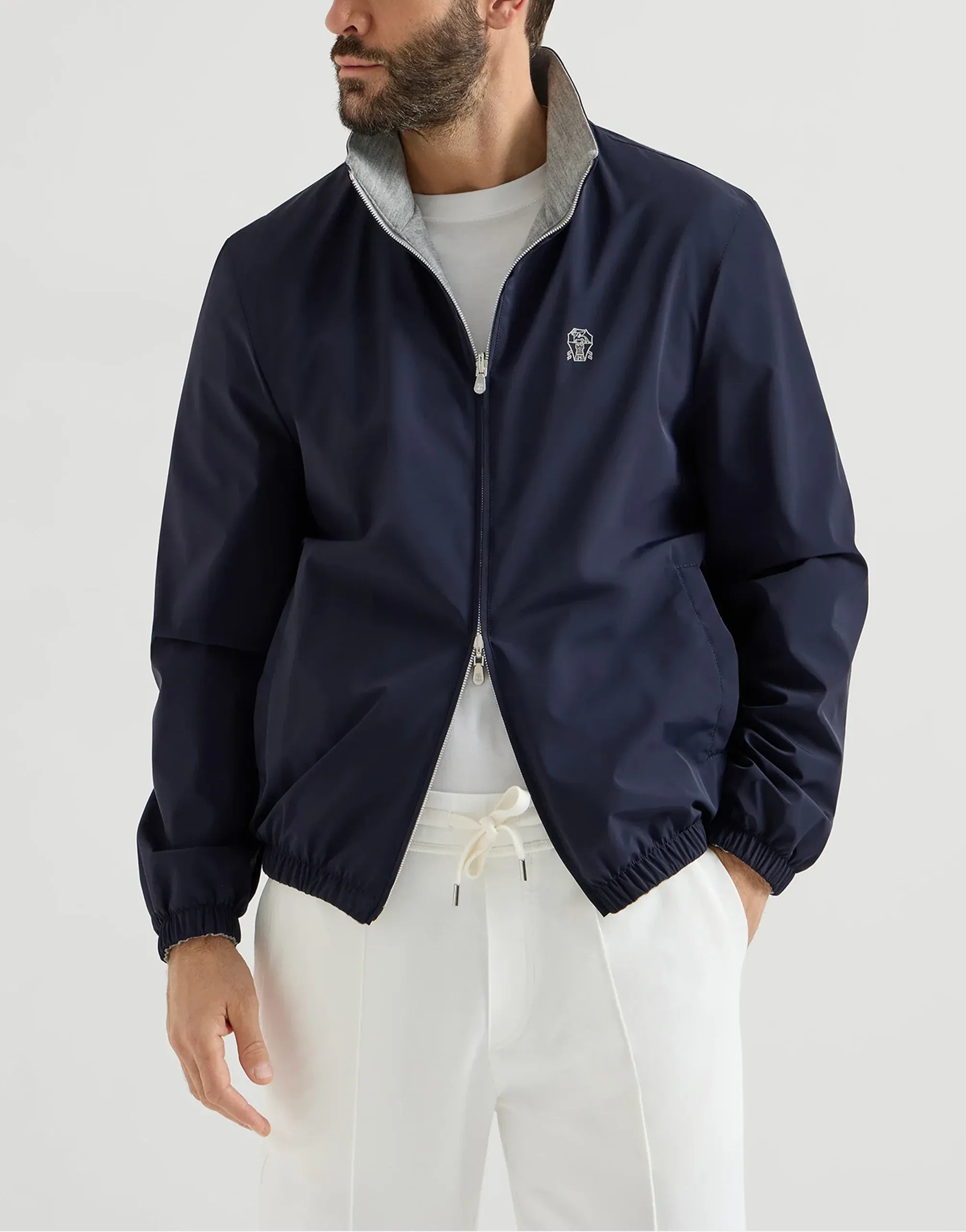 Brunello Cucinelli Navy Blue Bonded Reversible Jacket