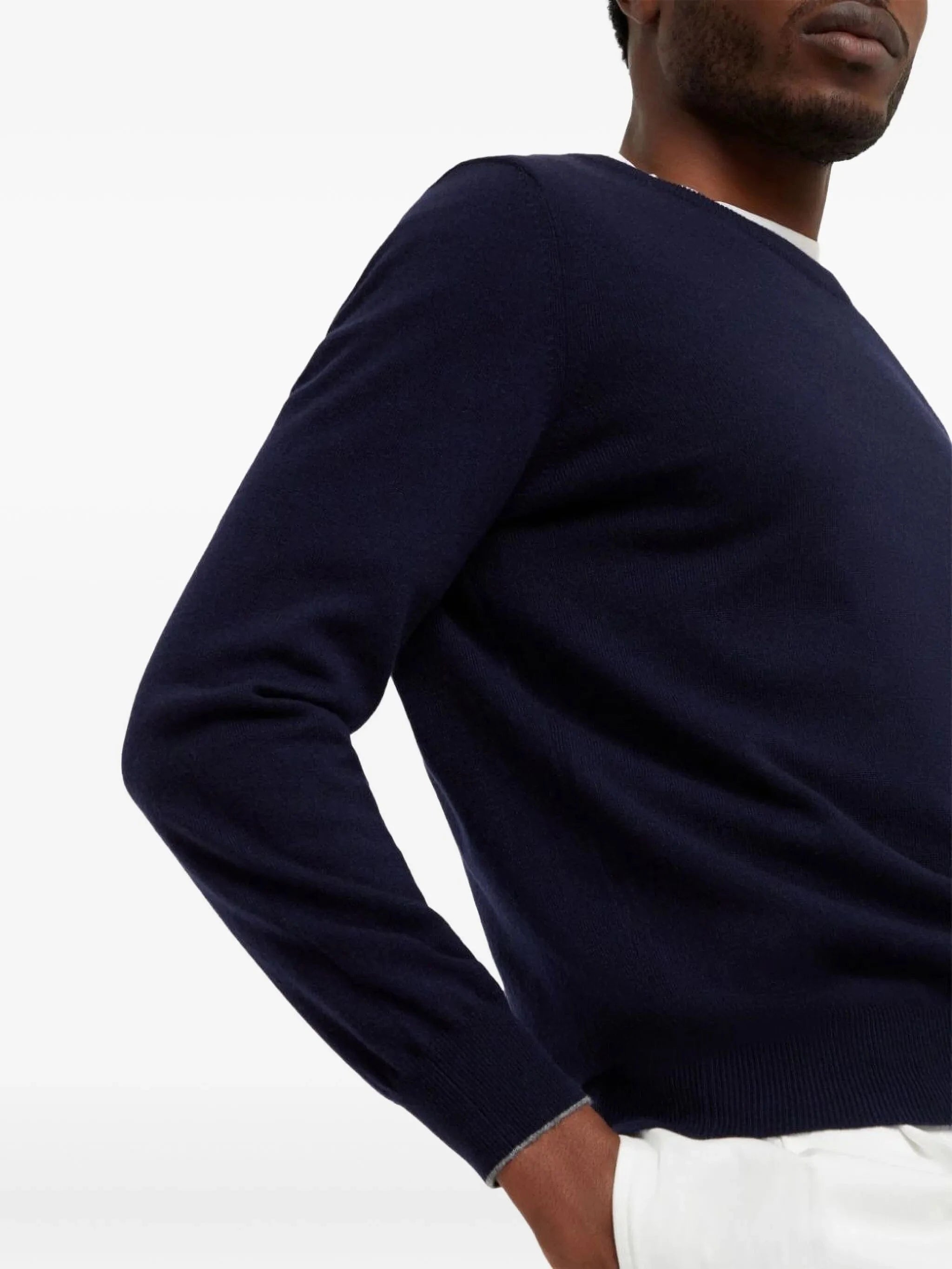 Brunello Cucinelli Navy Blue Cashmere Sweater