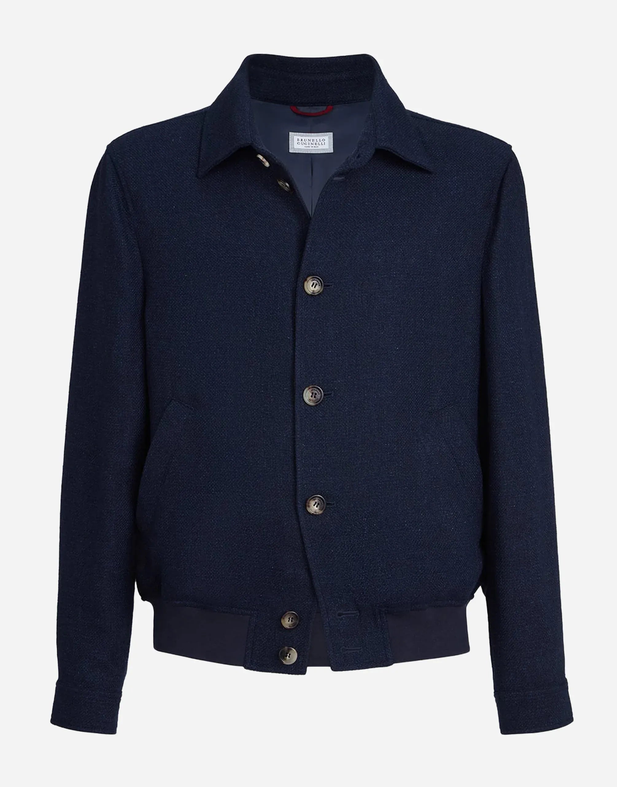 Brunello Cucinelli Navy Blue Silk-Blend Hopsack Jacket