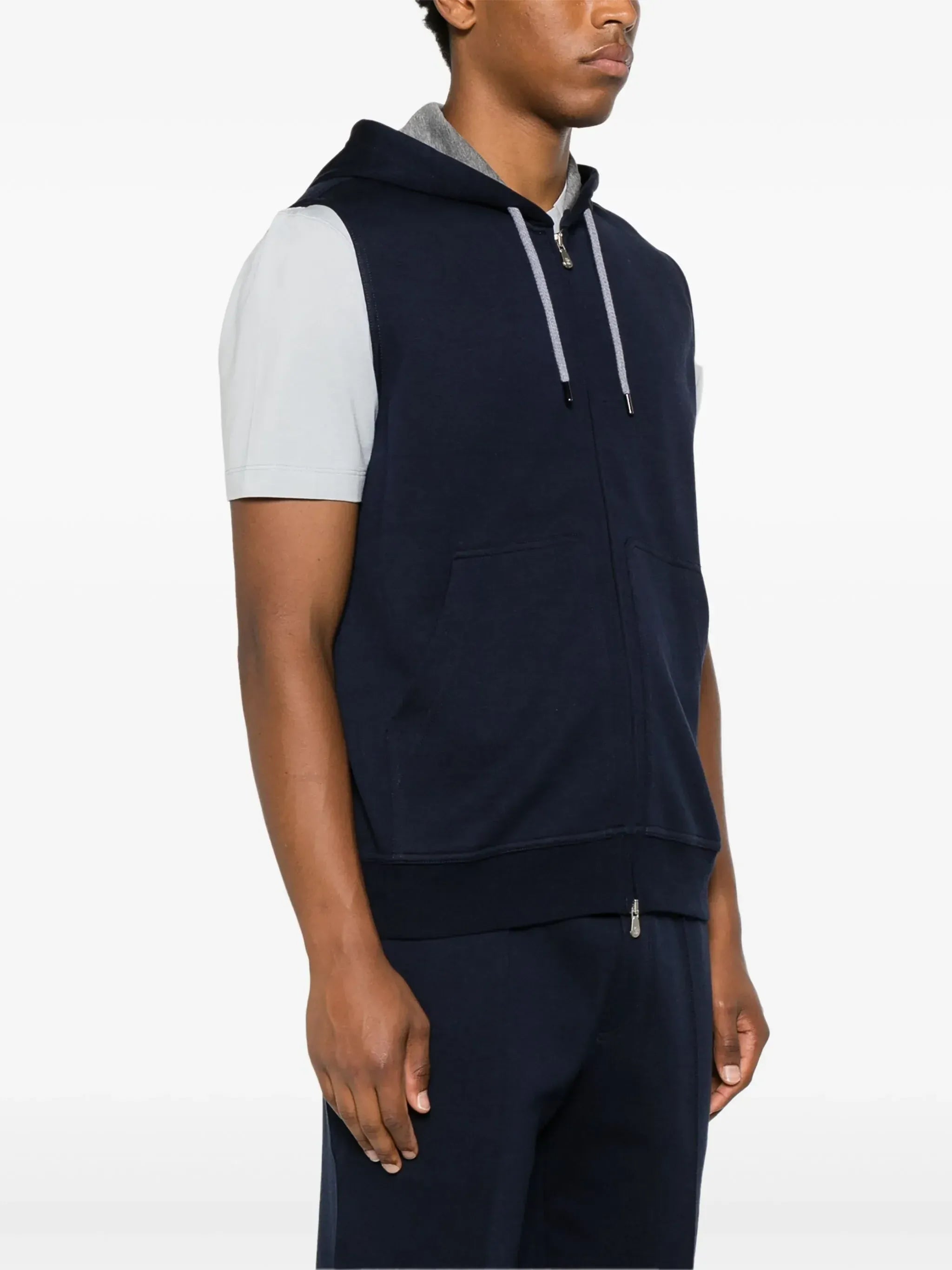 Brunello Cucinelli Navy Blue Sleeveless Hoodie