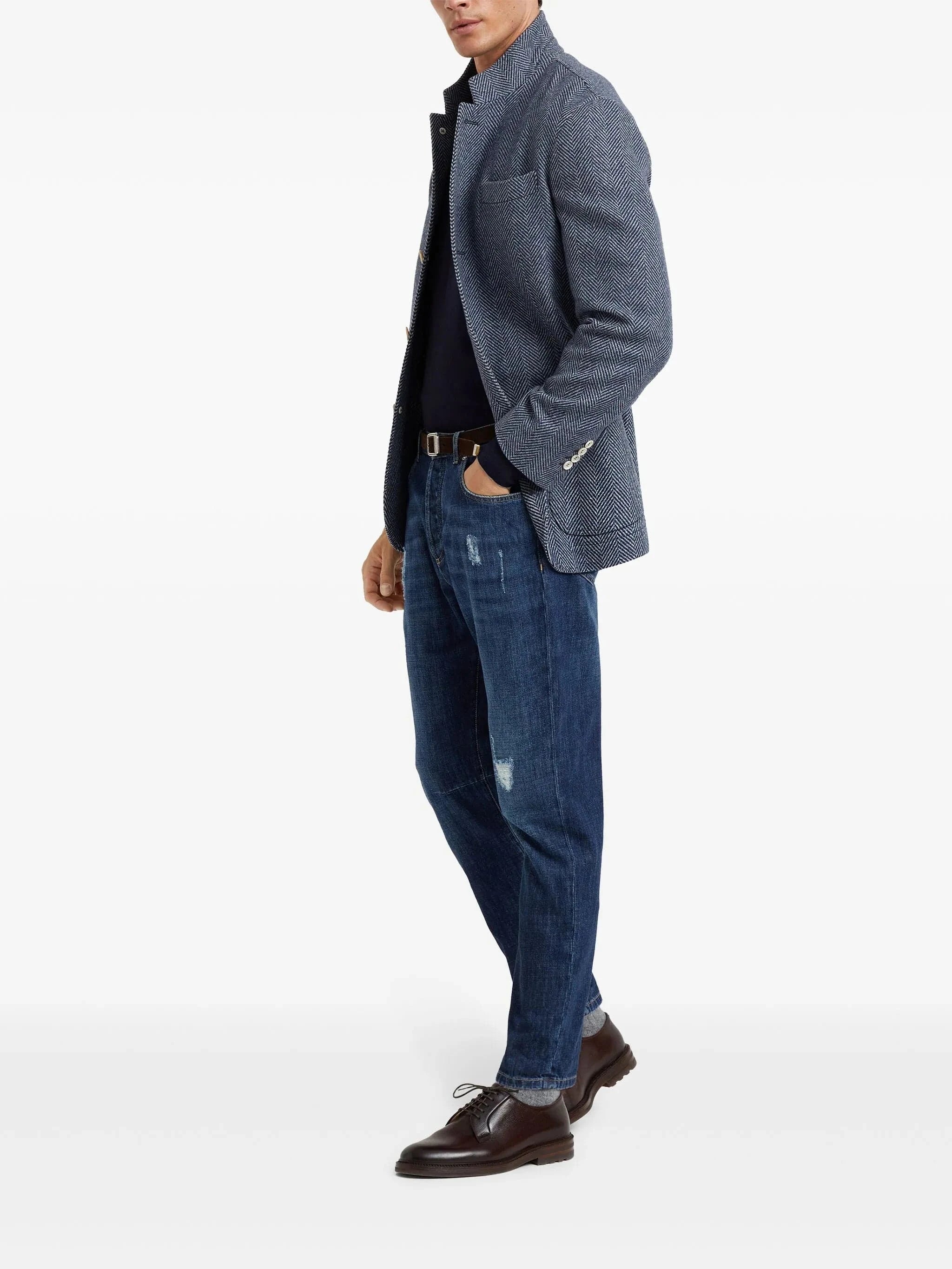 Brunello Cucinelli Navy Cashmere-Silk Sweater