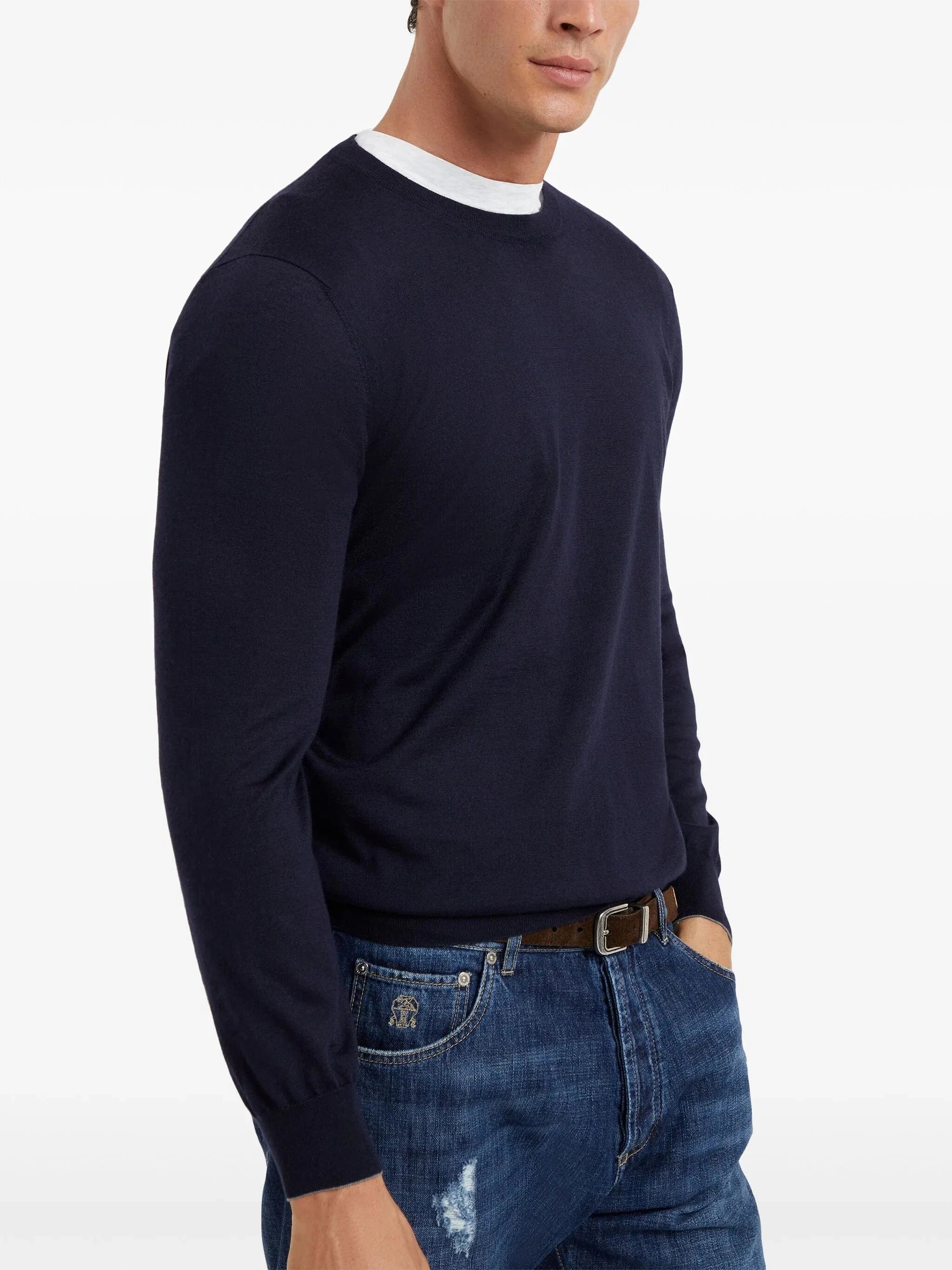 Brunello Cucinelli Navy Cashmere-Silk Sweater