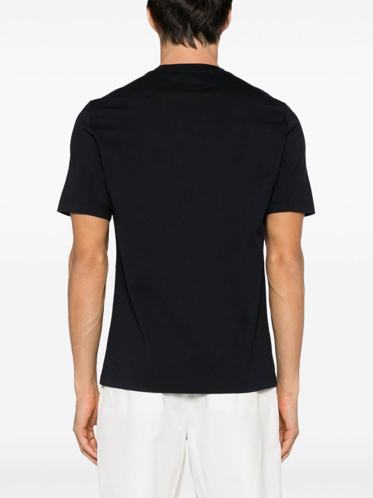 Brunello Cucinelli Navy Cotton Jersey Crew Neck Logo T-Shirt