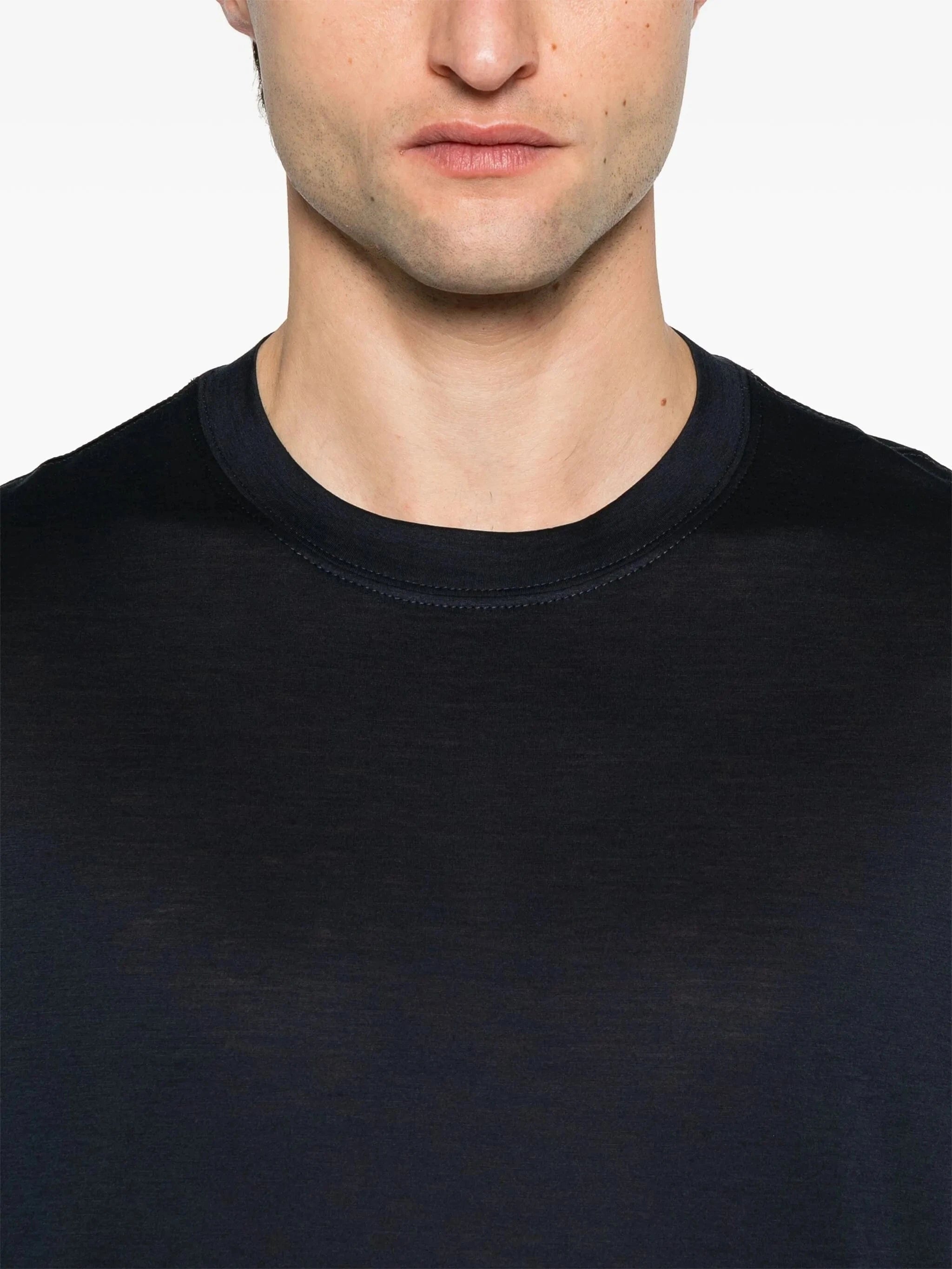 Brunello Cucinelli Navy Silk Crewneck T-Shirt