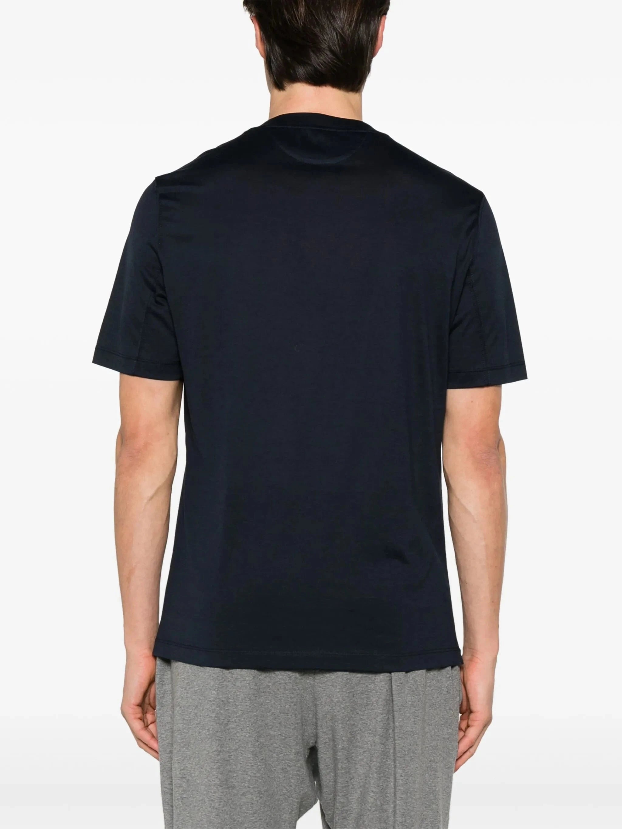 Brunello Cucinelli Navy Silk Crewneck T-Shirt