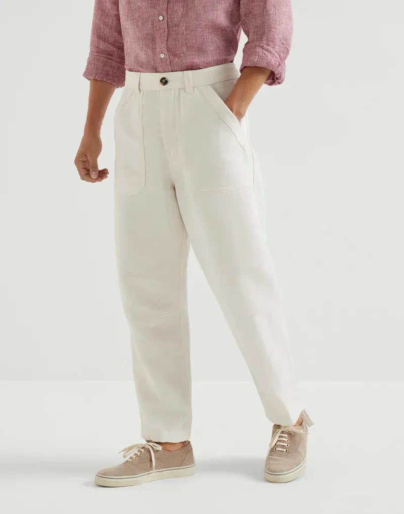 Brunello Cucinelli Off-White Drawstring Drill Trousers