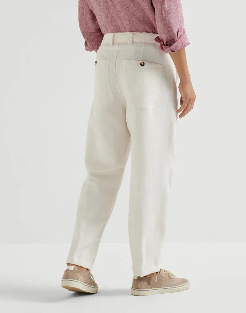 Brunello Cucinelli Off-White Drawstring Drill Trousers