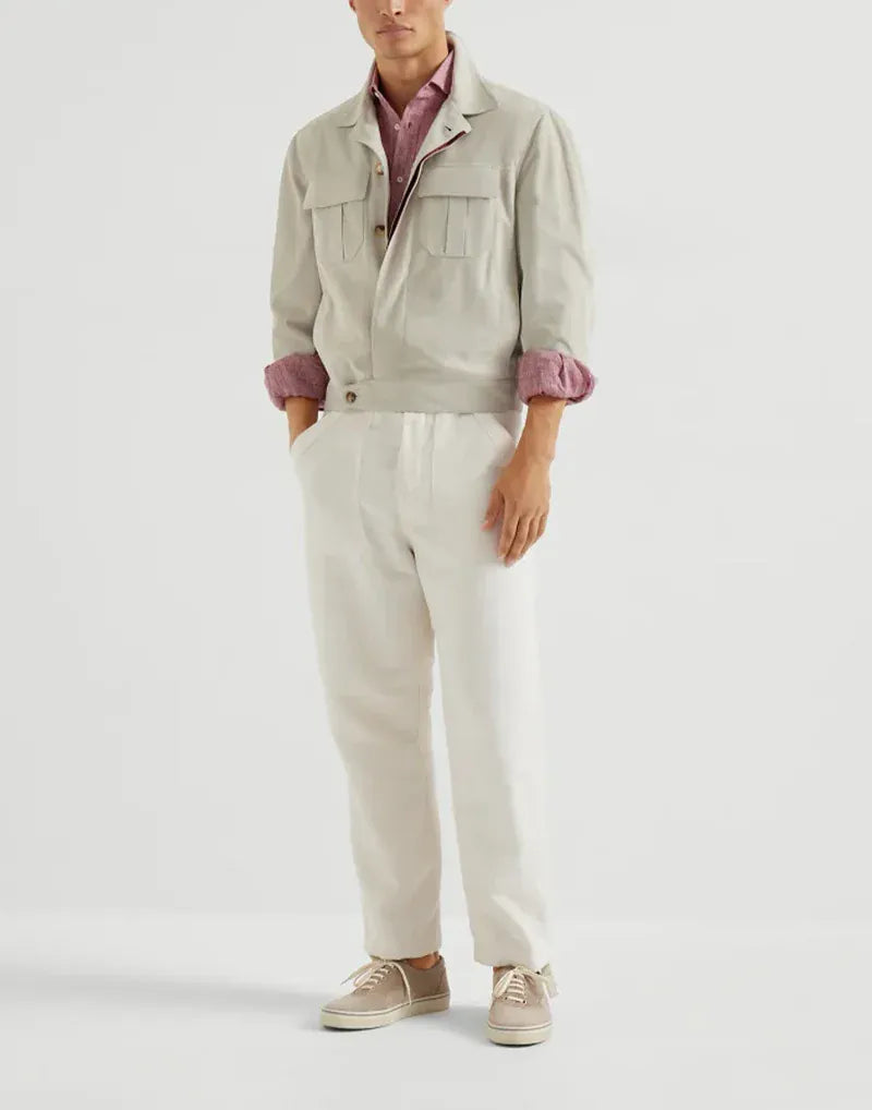 Brunello Cucinelli Off-White Drawstring Drill Trousers