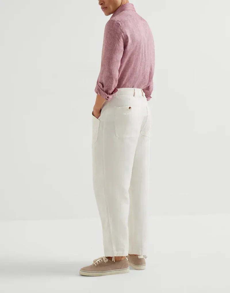Brunello Cucinelli Off-White Drawstring Drill Trousers