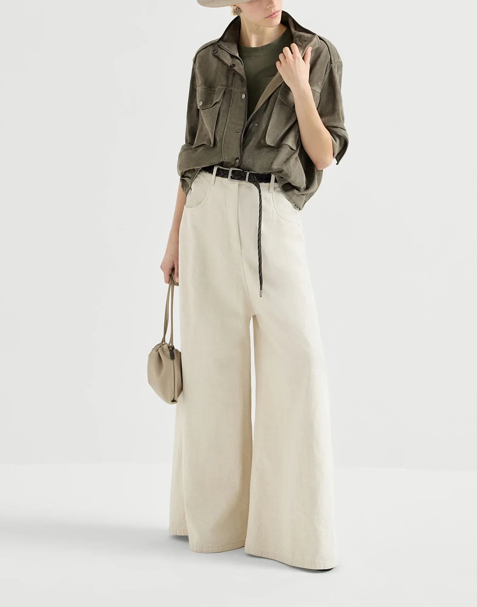 Brunello Cucinelli Olive Cotton Shiny Tab T-Shirt