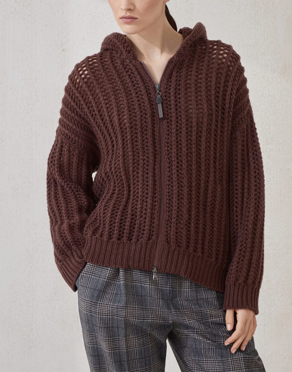 Brunello Cucinelli Openwork Rib Cashmere Hoodie